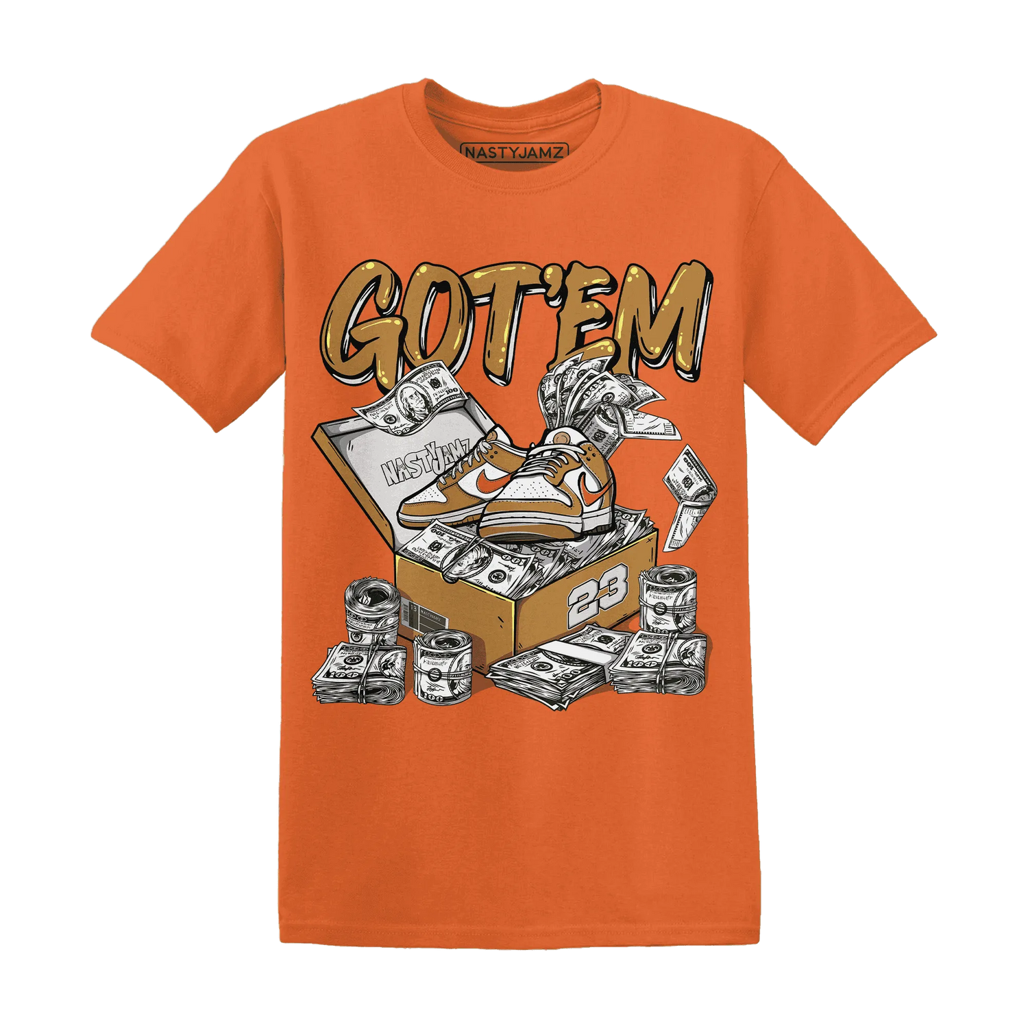 Dunk-Low-Retro-Wheat-Orange-NastyJamz-T-Shirt-Match-Dollar-Sneaker-Box