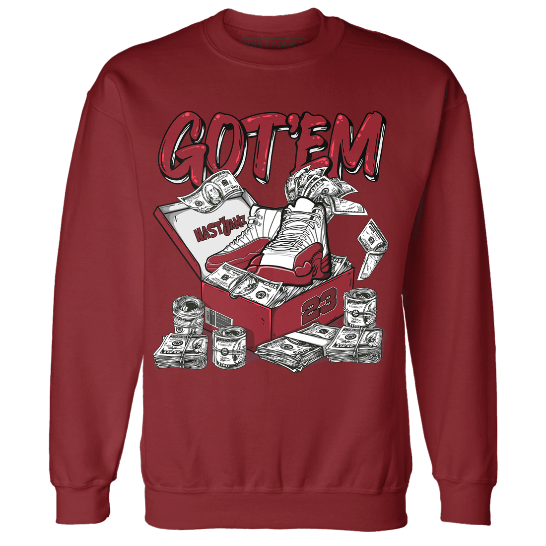 Cherry 12s Sweatshirt Match Dollar Sneaker Box - NastyJamz