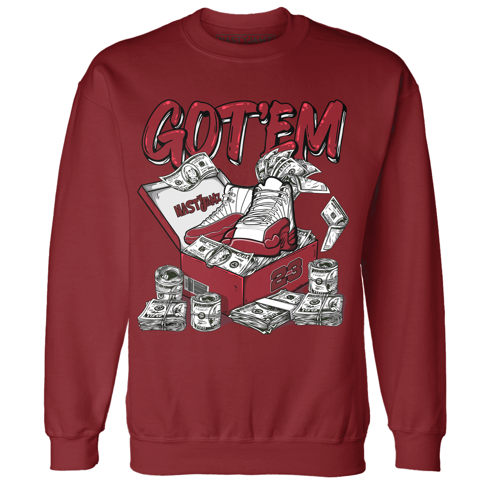 Cherry 12s Sweatshirt Match Dollar Sneaker Box - NastyJamz