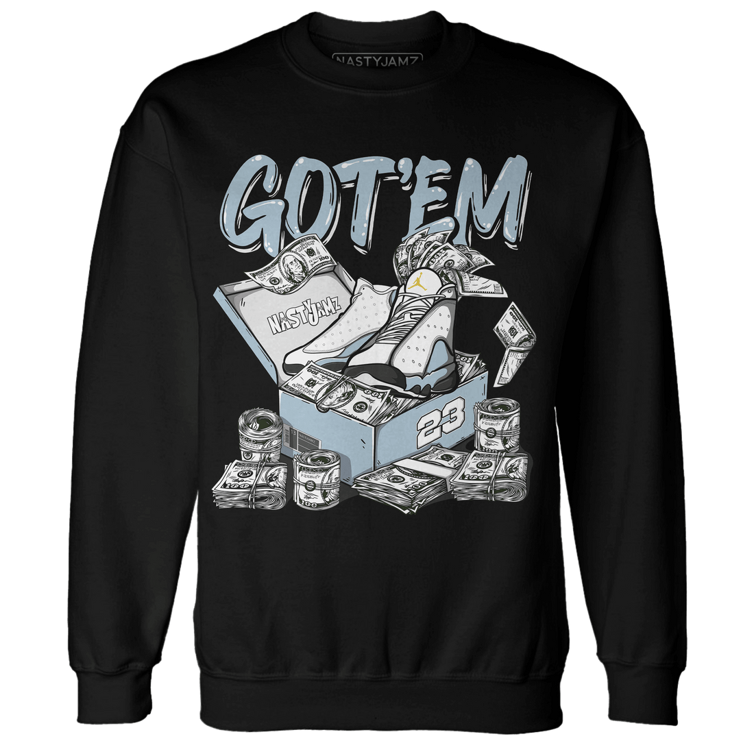 Blue Grey 13s Sweatshirt Match Dollar Sneaker Box - NastyJamz