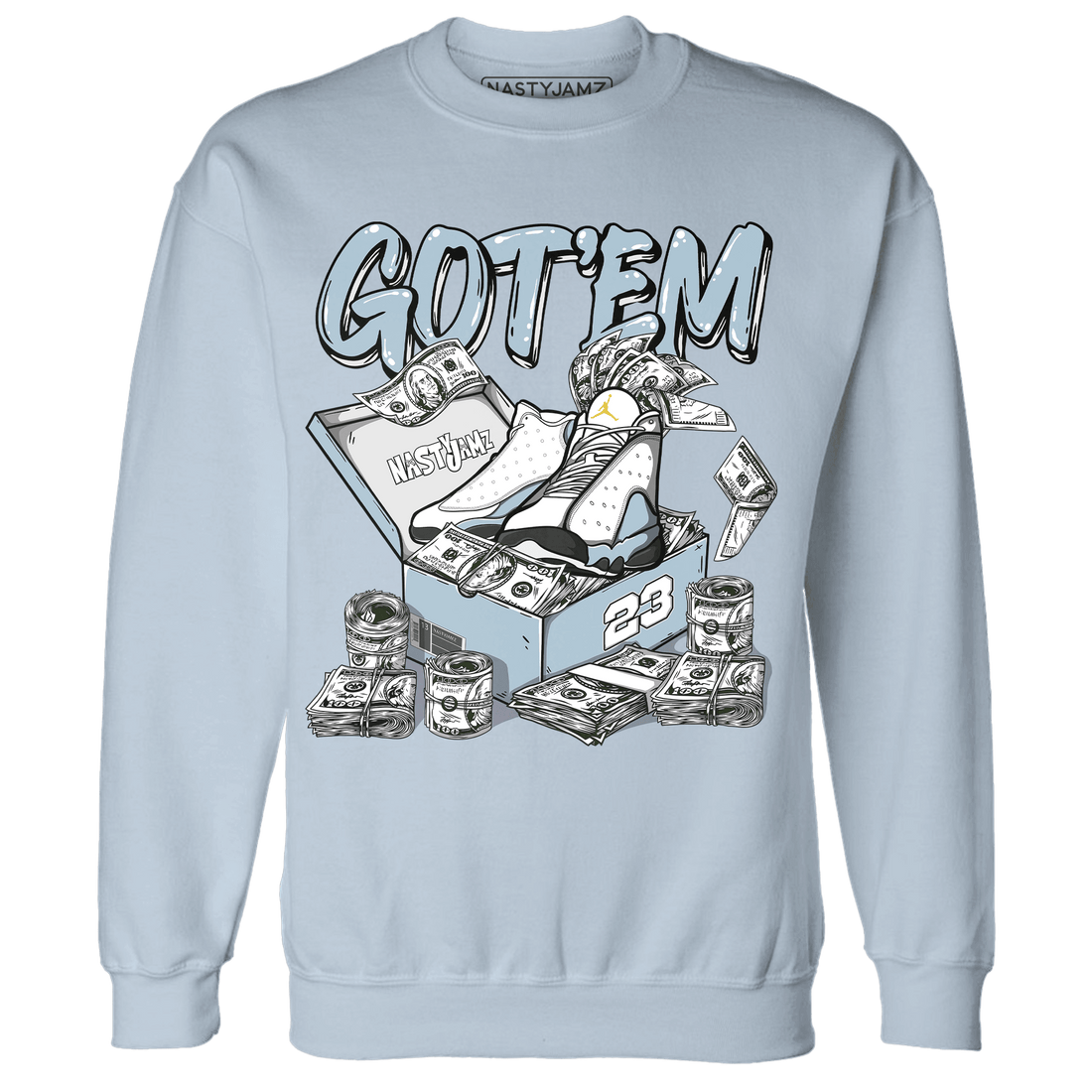 Blue Grey 13s Sweatshirt Match Dollar Sneaker Box - NastyJamz