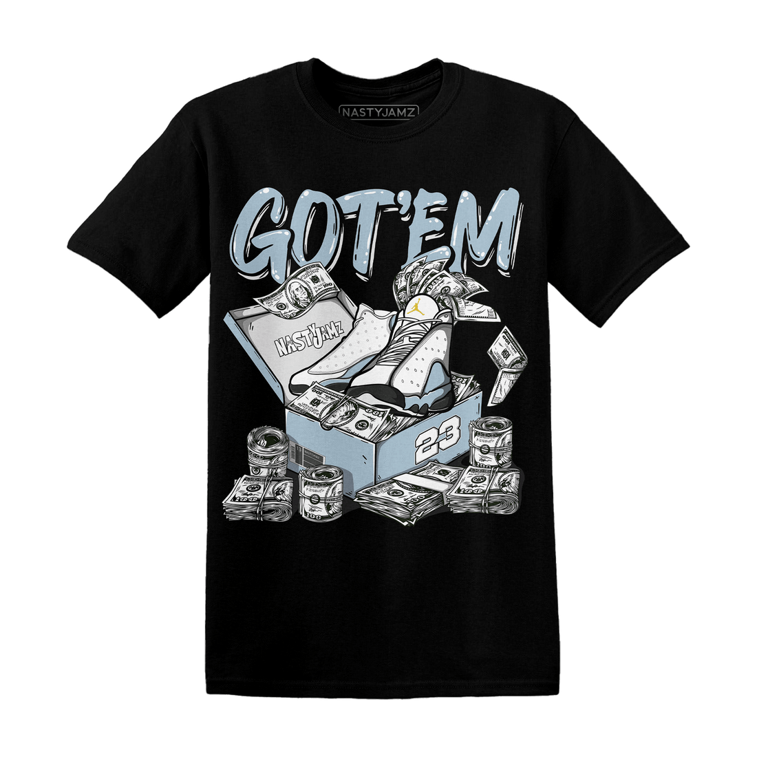 Blue Grey 13s T Shirt Match Dollar Sneaker Box - NastyJamz
