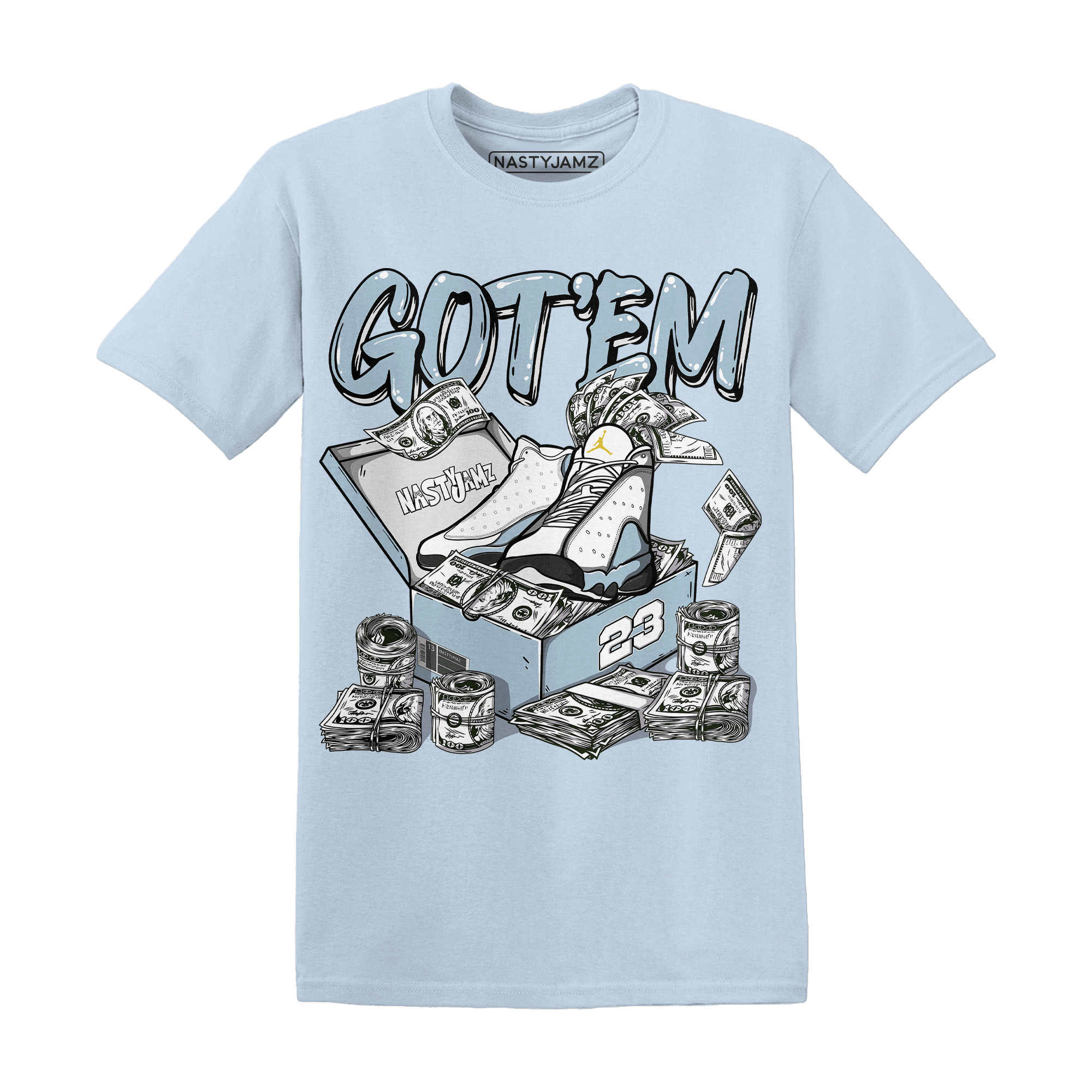 Blue Grey 13s T Shirt Match Dollar Sneaker Box - NastyJamz
