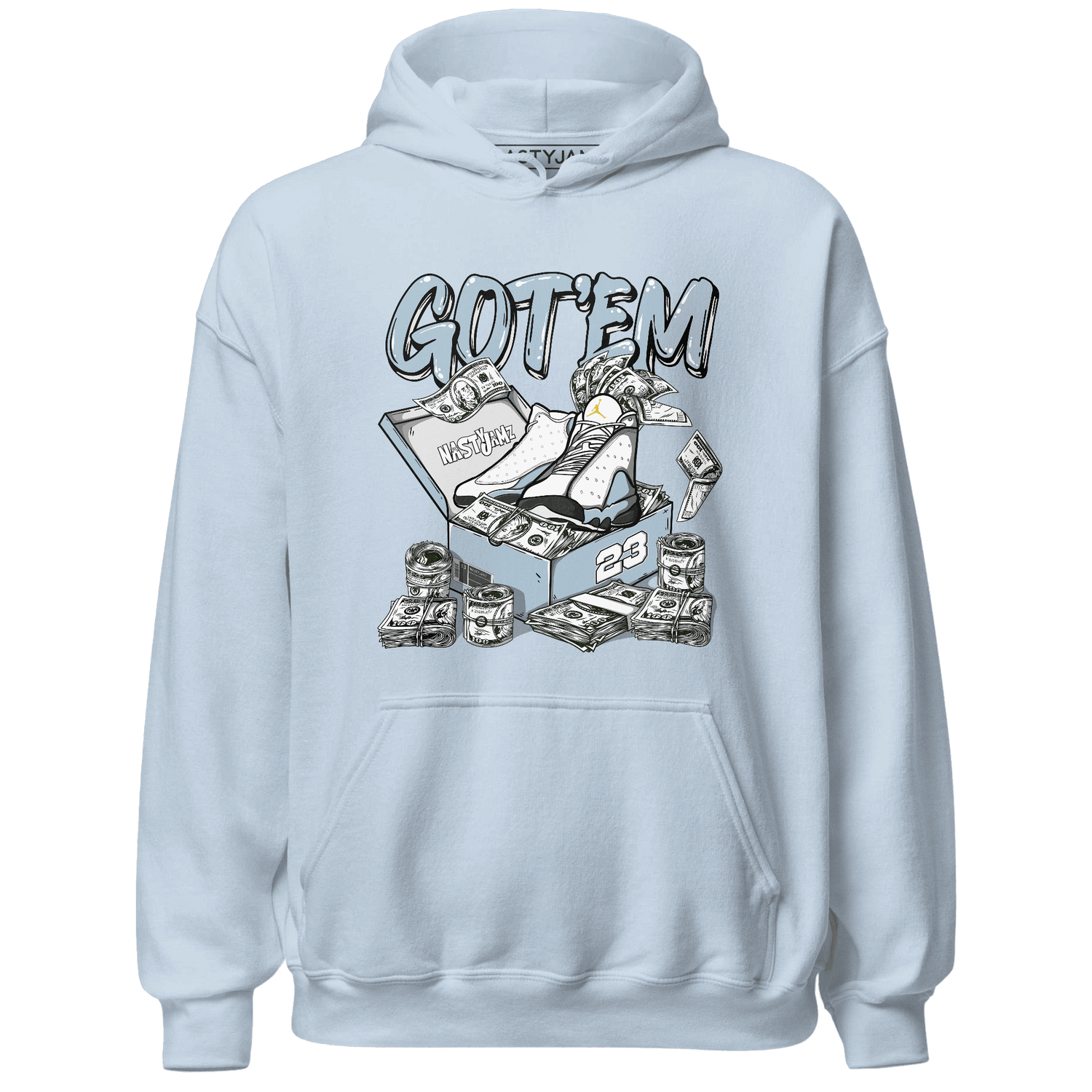 Blue Grey 13s Hoodie Match Dollar Sneaker Box - NastyJamz