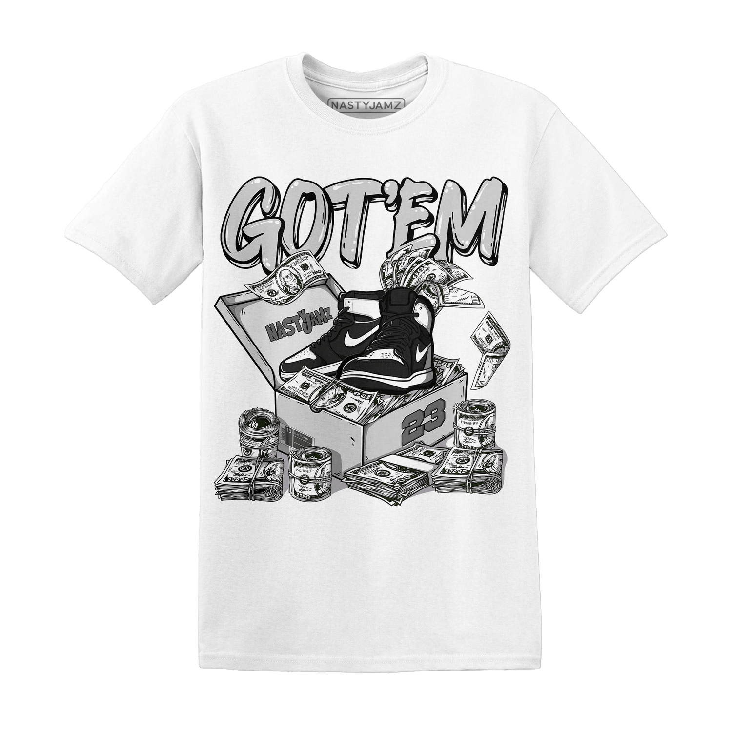 Retro High OG Black White 1s T Shirt Match Dollar Sneaker Box - NastyJamz