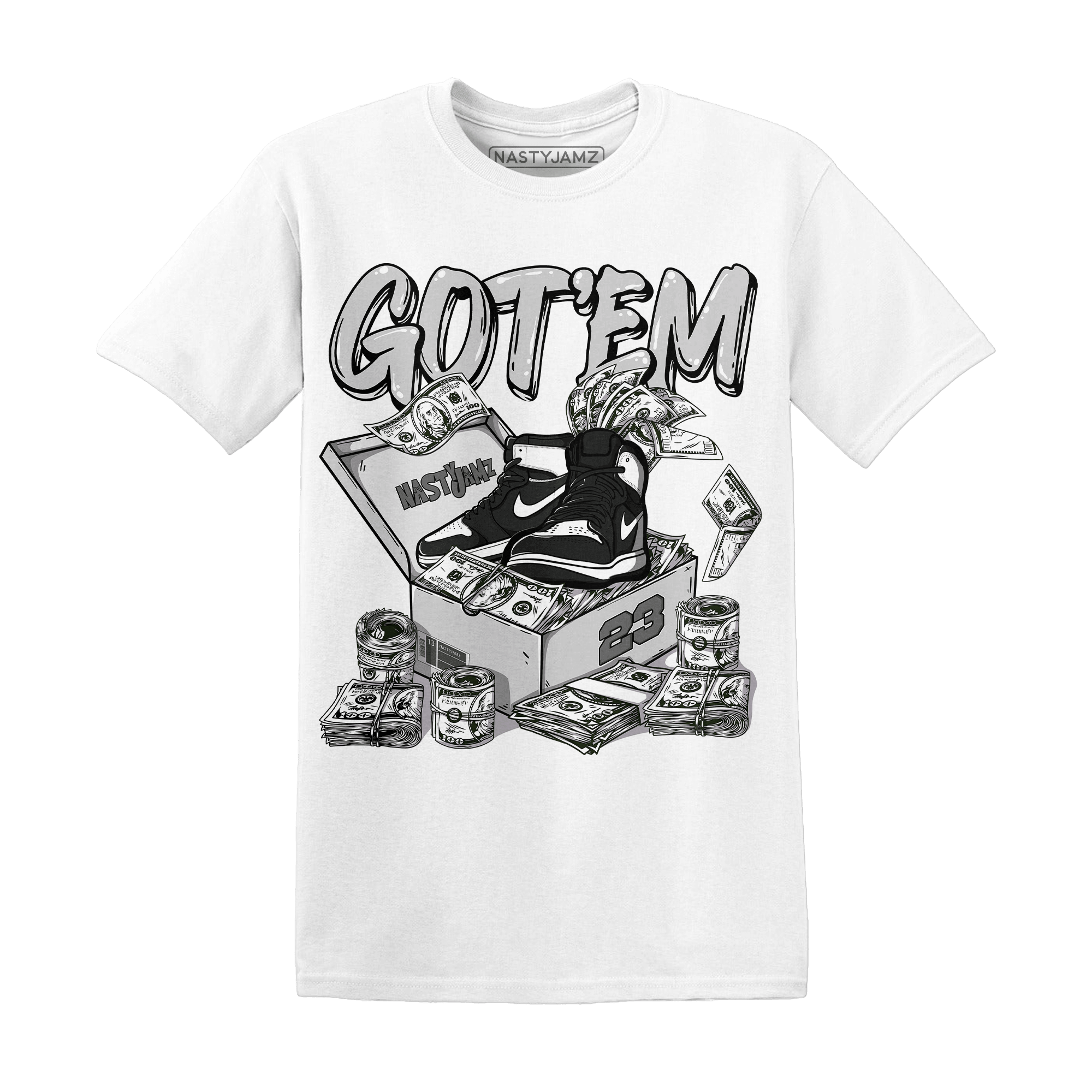 Retro High OG Black White 1s T Shirt Match Dollar Sneaker Box - NastyJamz