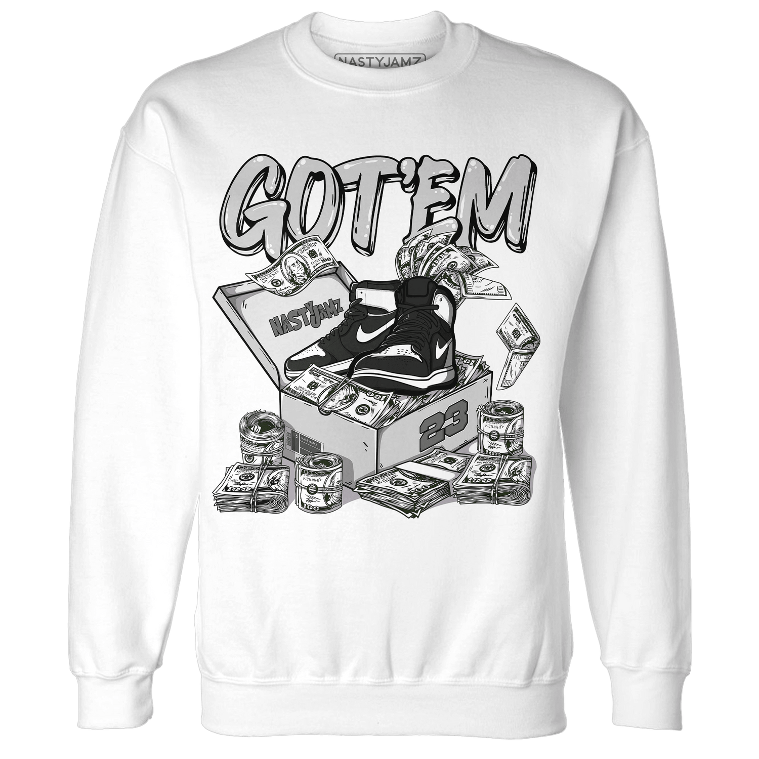Retro High OG Black White 1s Sweatshirt Match Dollar Sneaker Box - NastyJamz