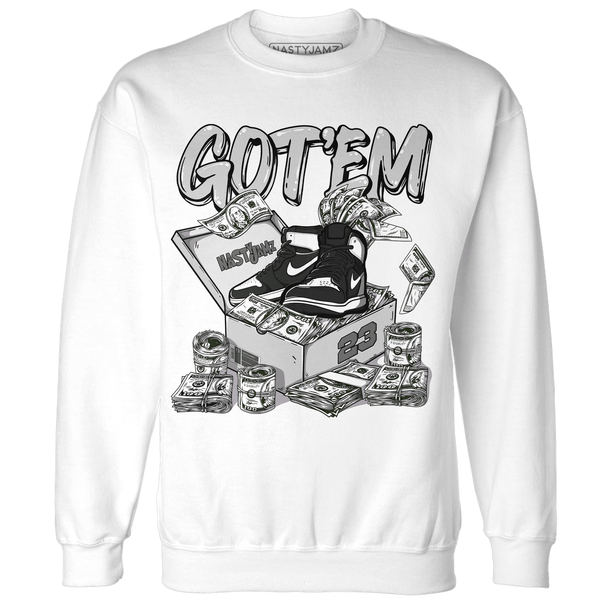 Retro High OG Black White 1s Sweatshirt Match Dollar Sneaker Box - NastyJamz
