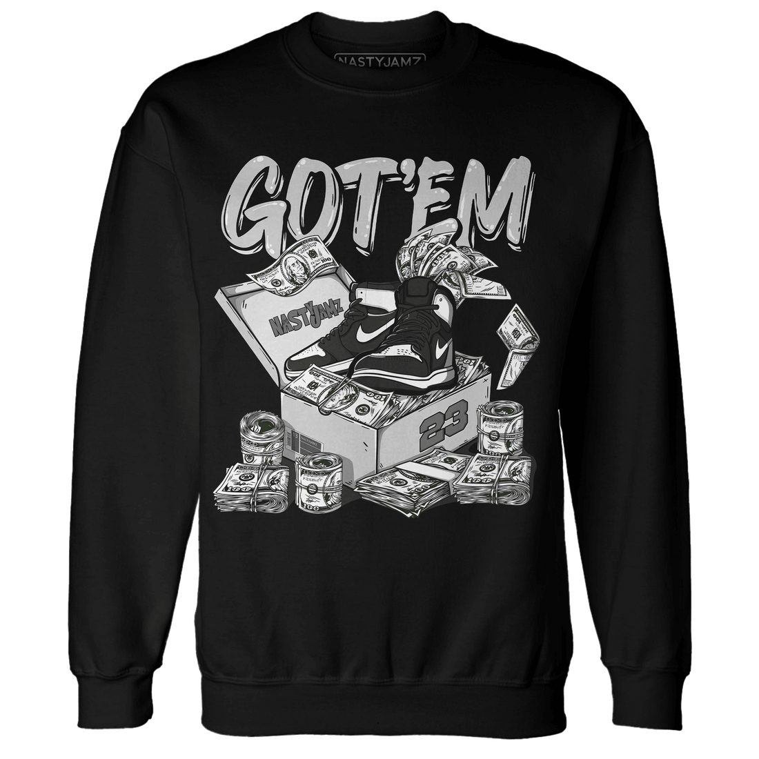 Retro High OG Black White 1s Sweatshirt Match Dollar Sneaker Box - NastyJamz