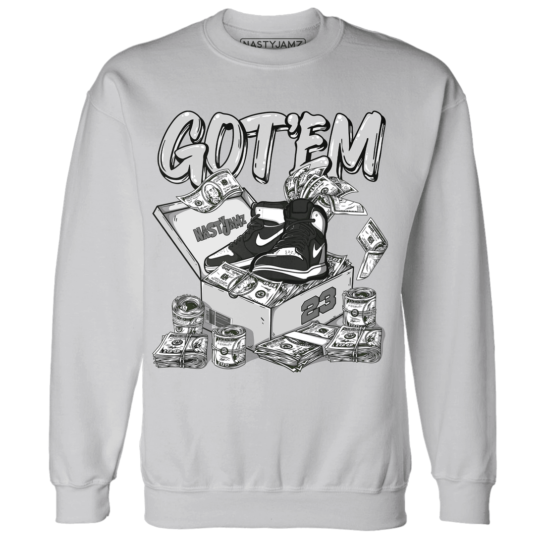 Retro High OG Black White 1s Sweatshirt Match Dollar Sneaker Box - NastyJamz