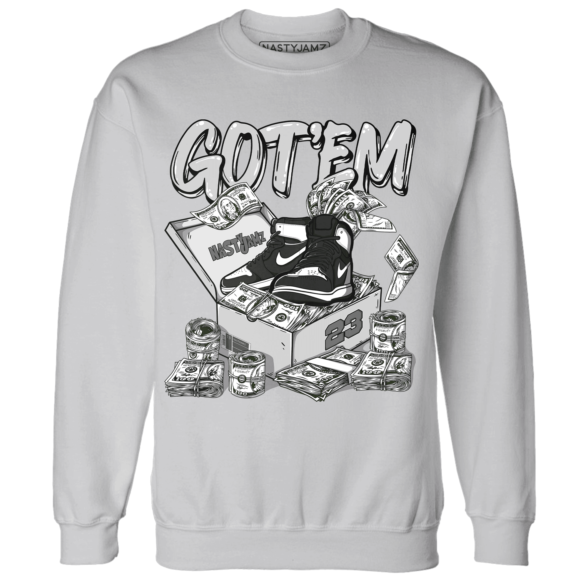 Retro High OG Black White 1s Sweatshirt Match Dollar Sneaker Box - NastyJamz