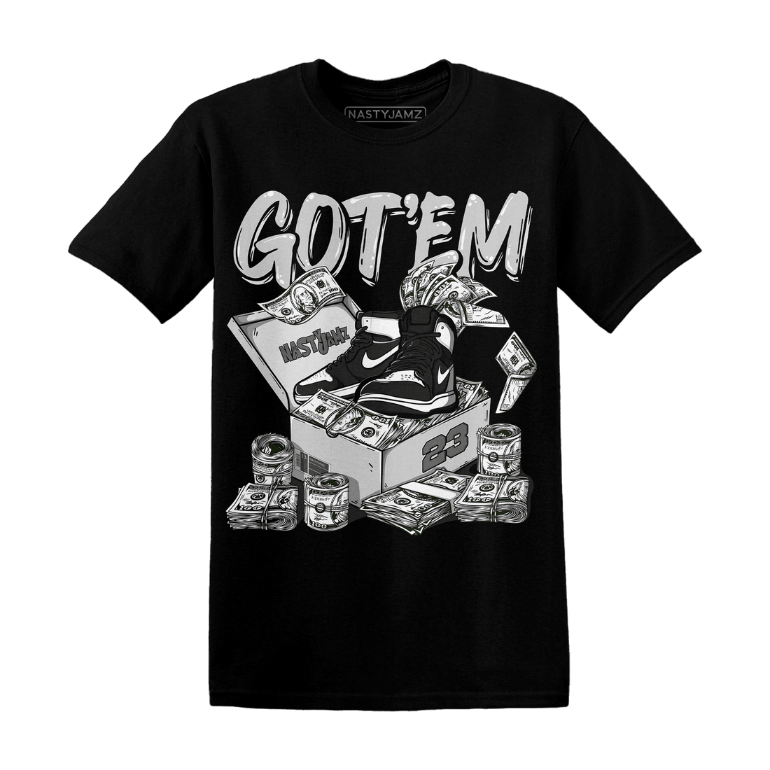 Retro High OG Black White 1s T Shirt Match Dollar Sneaker Box - NastyJamz