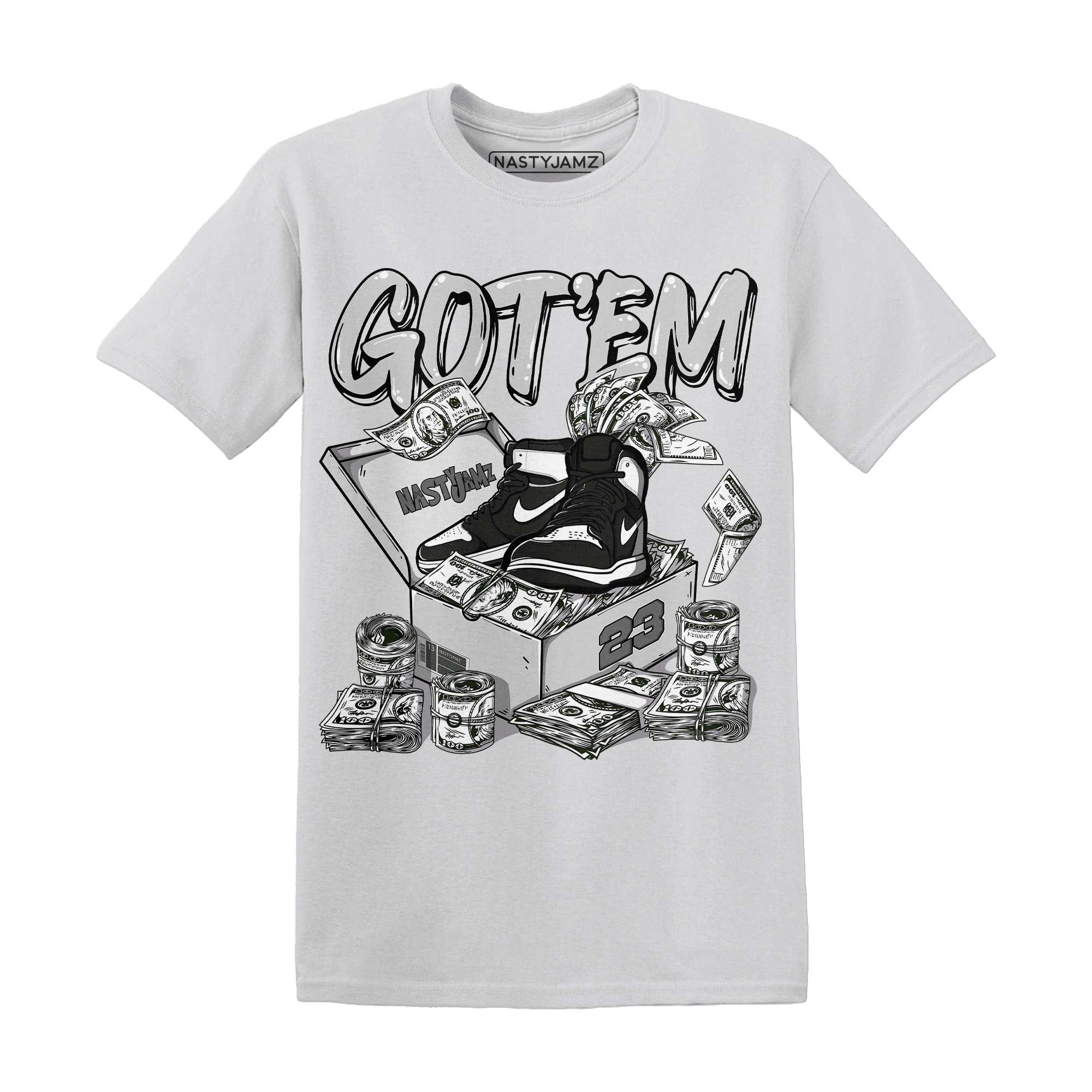 Retro High OG Black White 1s T Shirt Match Dollar Sneaker Box - NastyJamz
