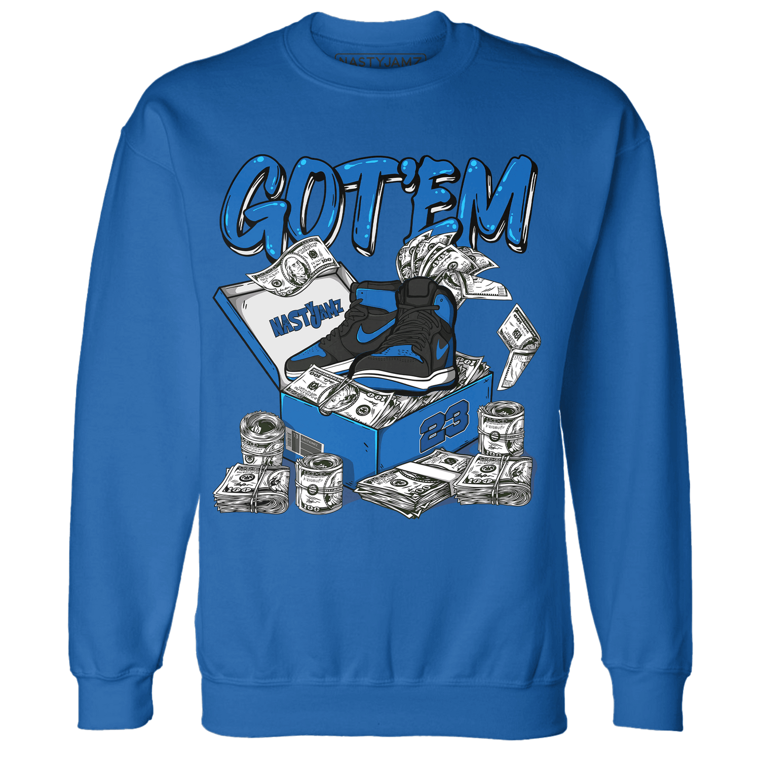 Royal Reimagined 1s Sweatshirt Match Dollar Sneaker Box - NastyJamz