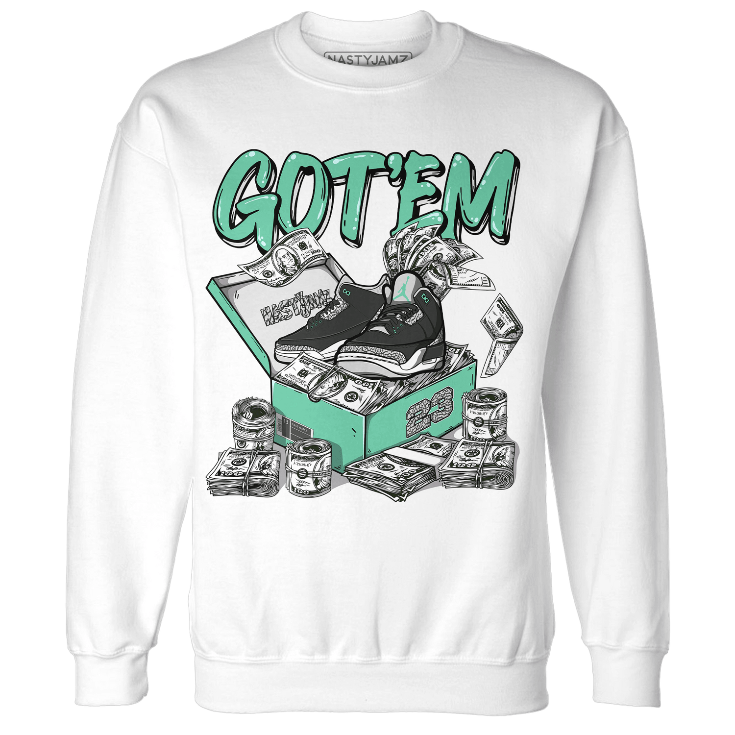 Green Glow 3s Sweatshirt Match Dollar Sneaker Box - NastyJamz