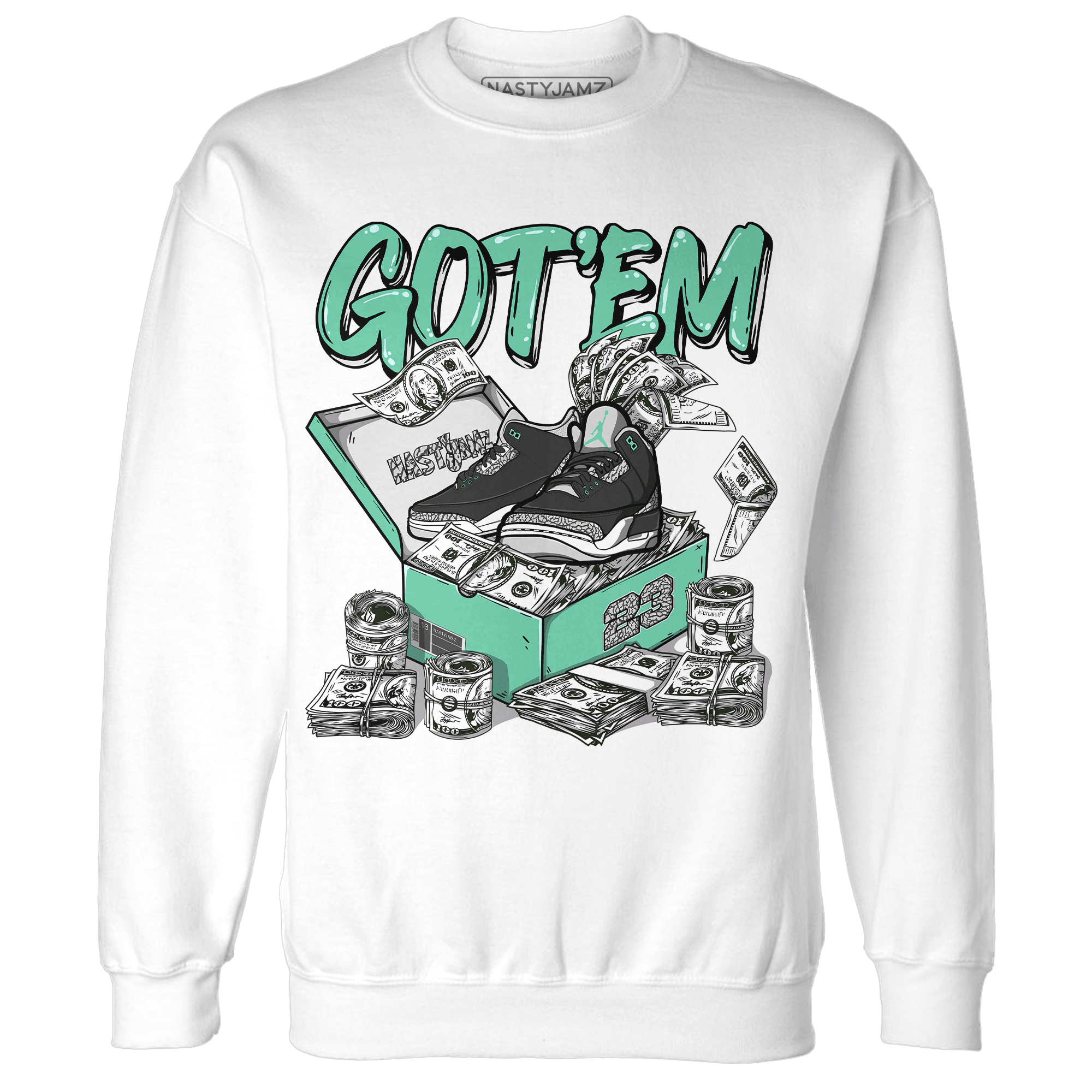 Green Glow 3s Sweatshirt Match Dollar Sneaker Box - NastyJamz