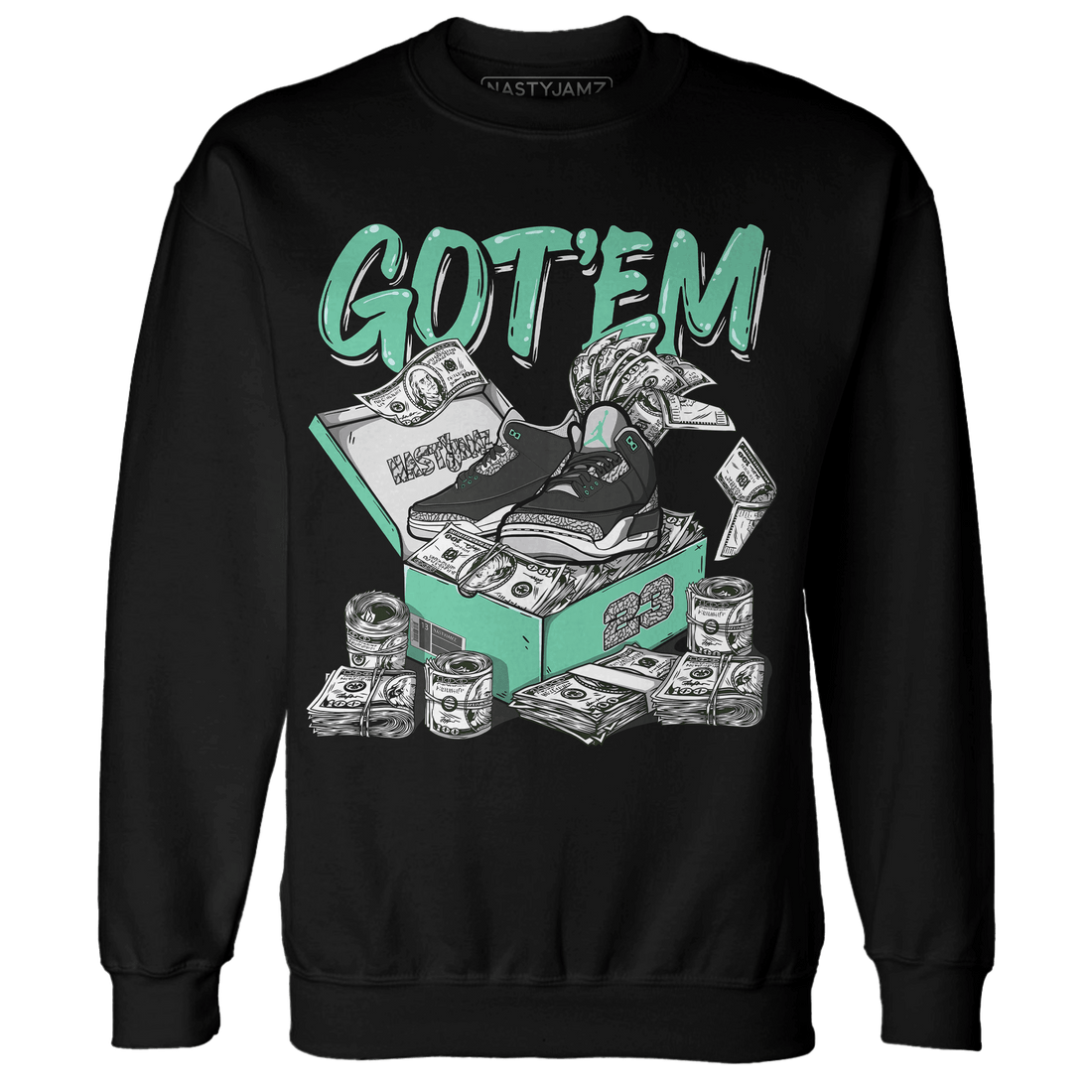 Green Glow 3s Sweatshirt Match Dollar Sneaker Box - NastyJamz