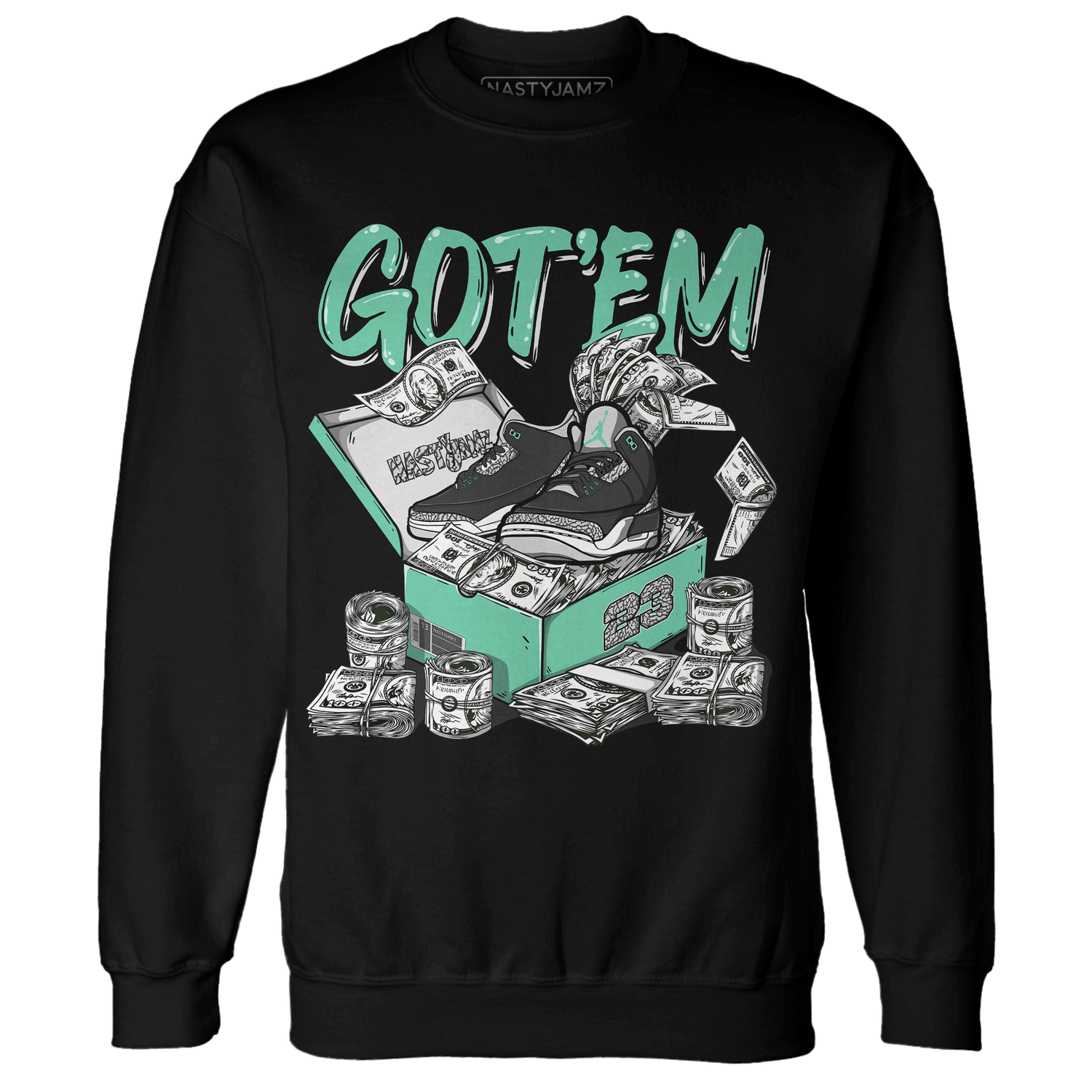 Green Glow 3s Sweatshirt Match Dollar Sneaker Box - NastyJamz