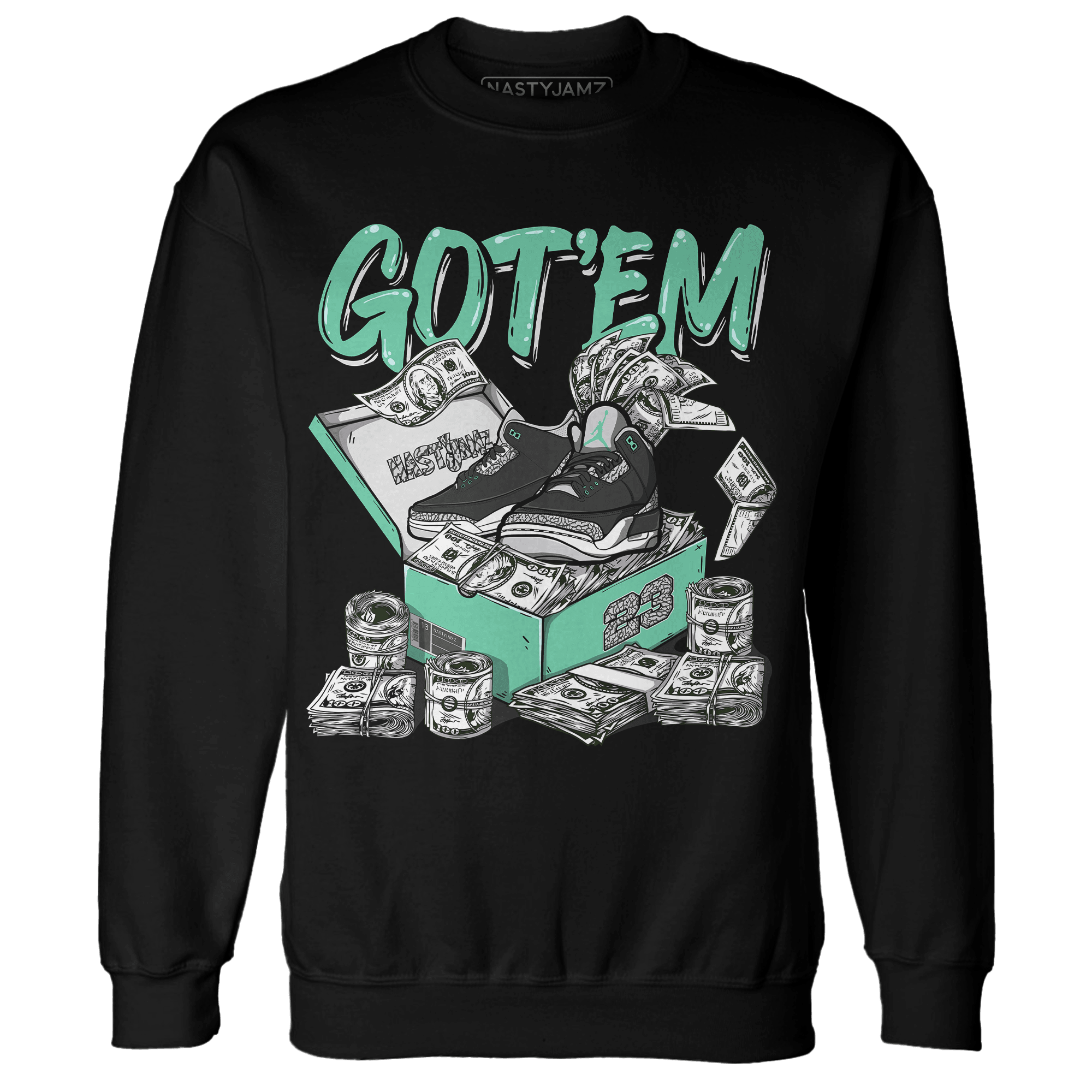 Green Glow 3s Sweatshirt Match Dollar Sneaker Box - NastyJamz