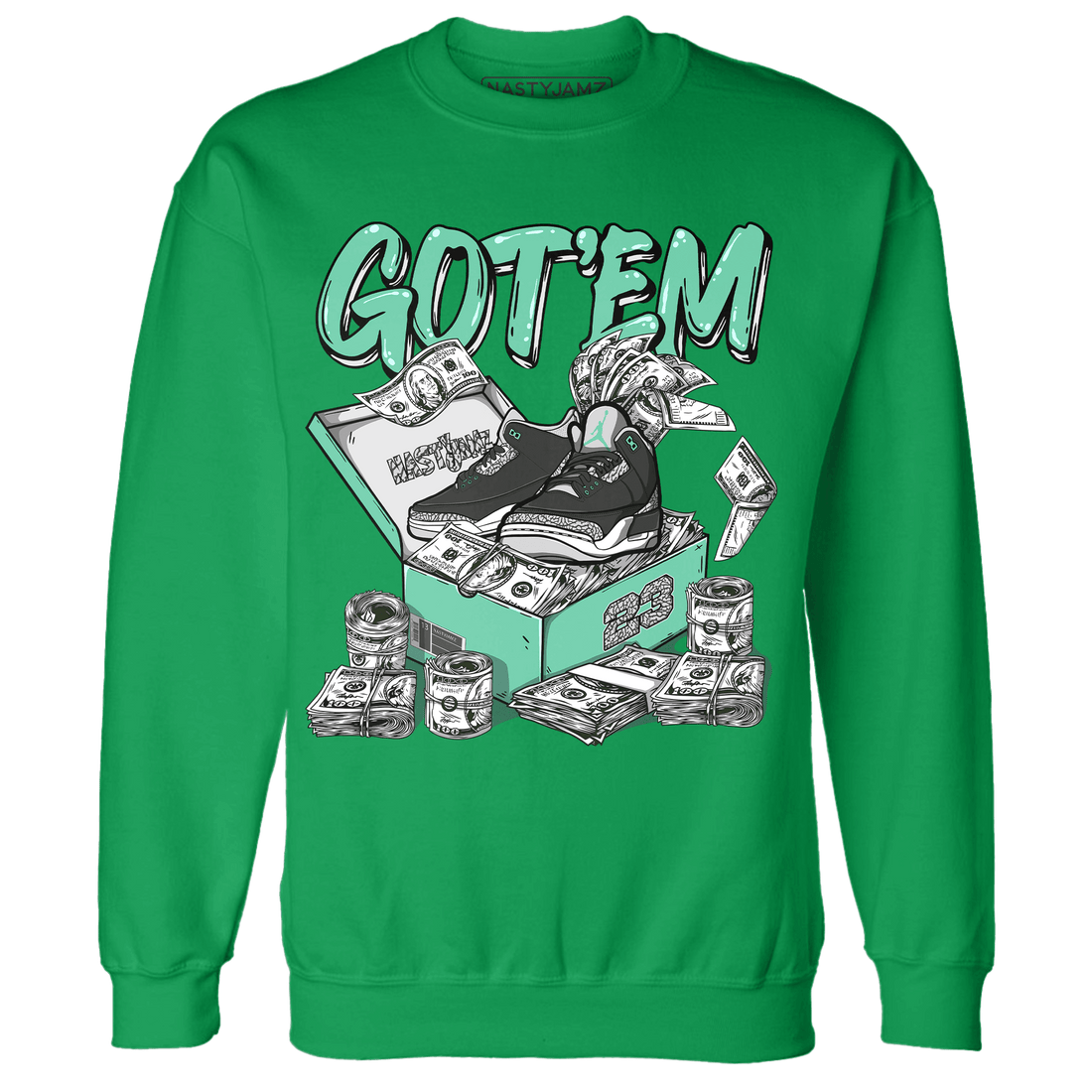 Green Glow 3s Sweatshirt Match Dollar Sneaker Box - NastyJamz