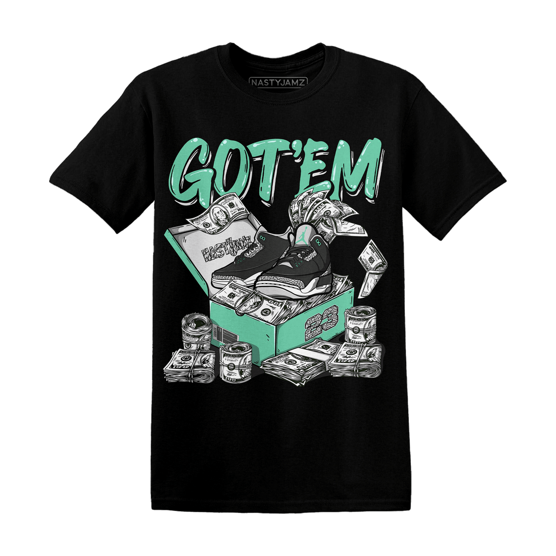 Green Glow 3s T Shirt Match Dollar Sneaker Box - NastyJamz