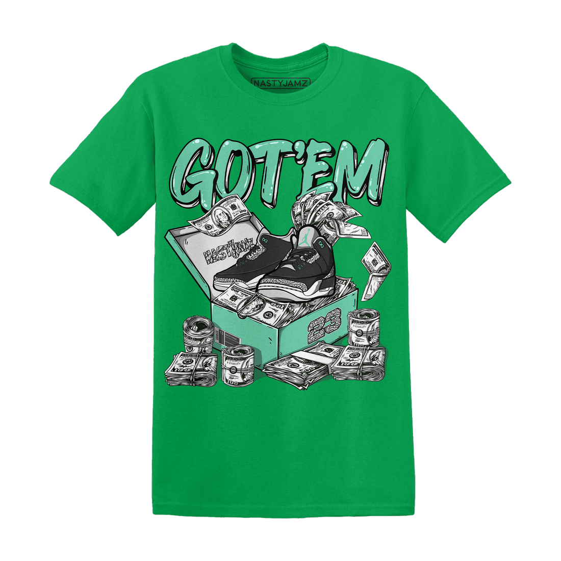 Green Glow 3s T Shirt Match Dollar Sneaker Box - NastyJamz