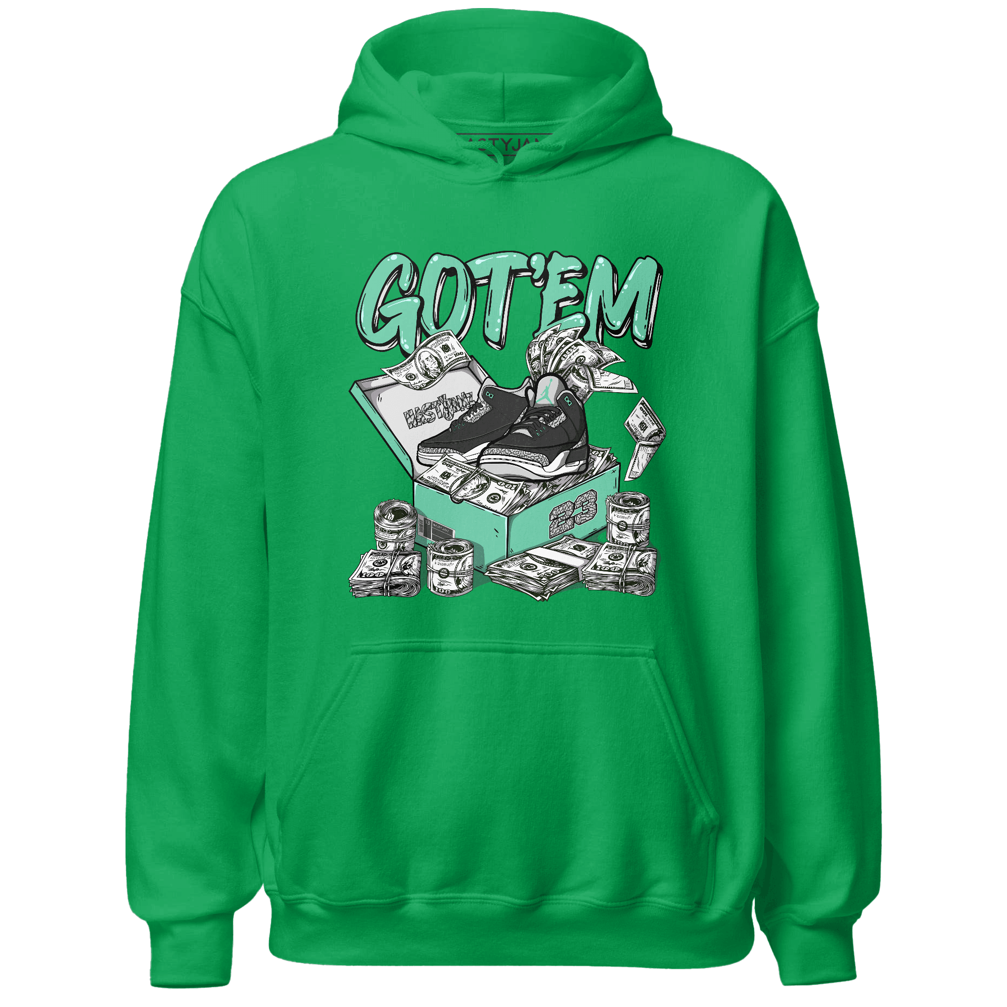 Green Glow 3s Hoodie Match Dollar Sneaker Box - NastyJamz