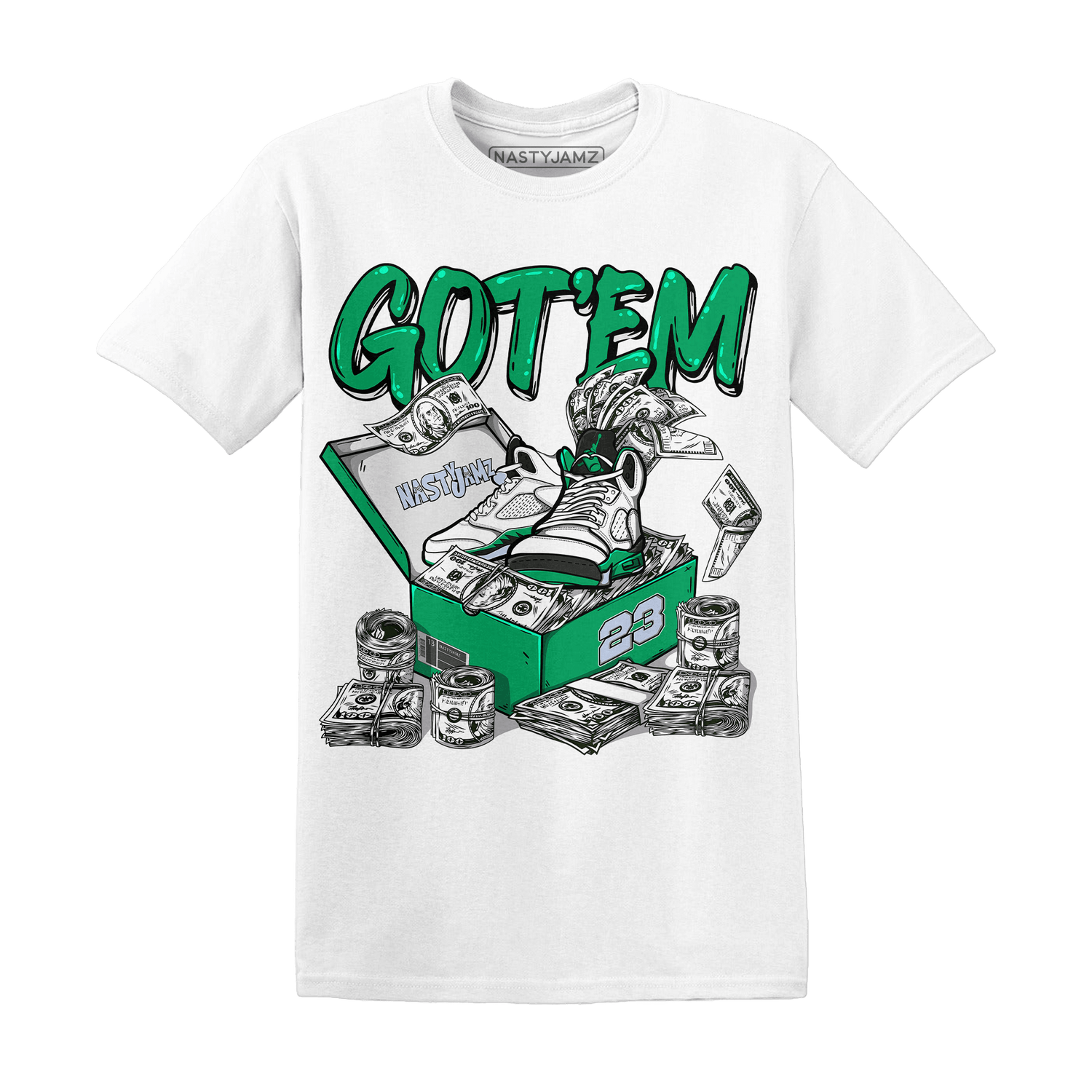 Lucky Green 5s T Shirt Match Dollar Sneaker Box - NastyJamz
