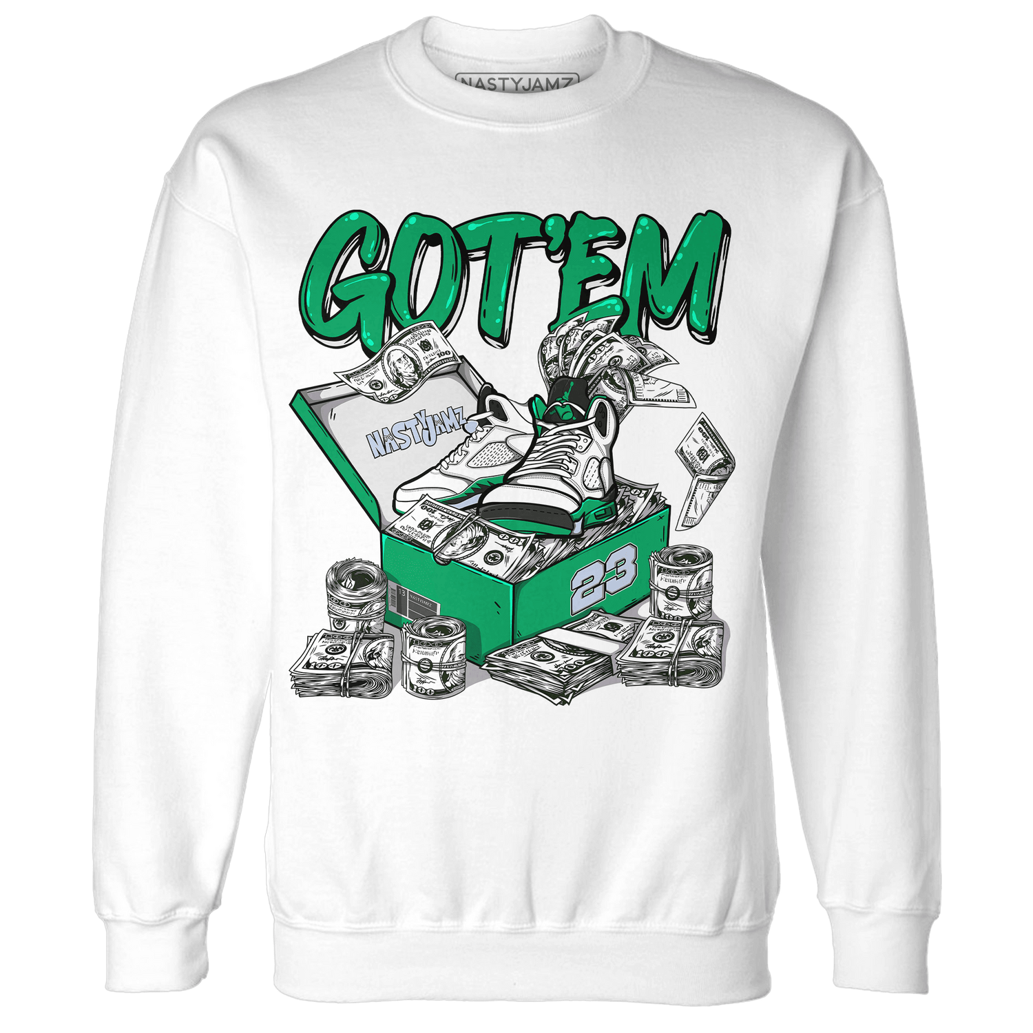 Lucky Green 5s Sweatshirt Match Dollar Sneaker Box - NastyJamz