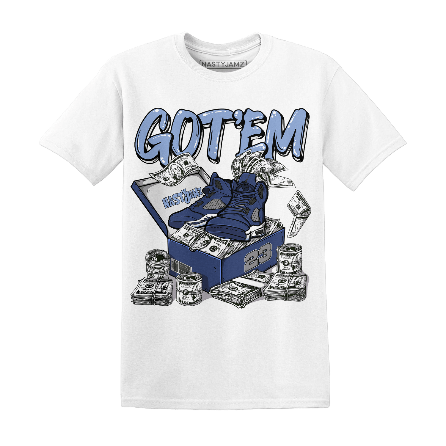 Midnight Navy 5s T Shirt Match Dollar Sneaker Box - NastyJamz