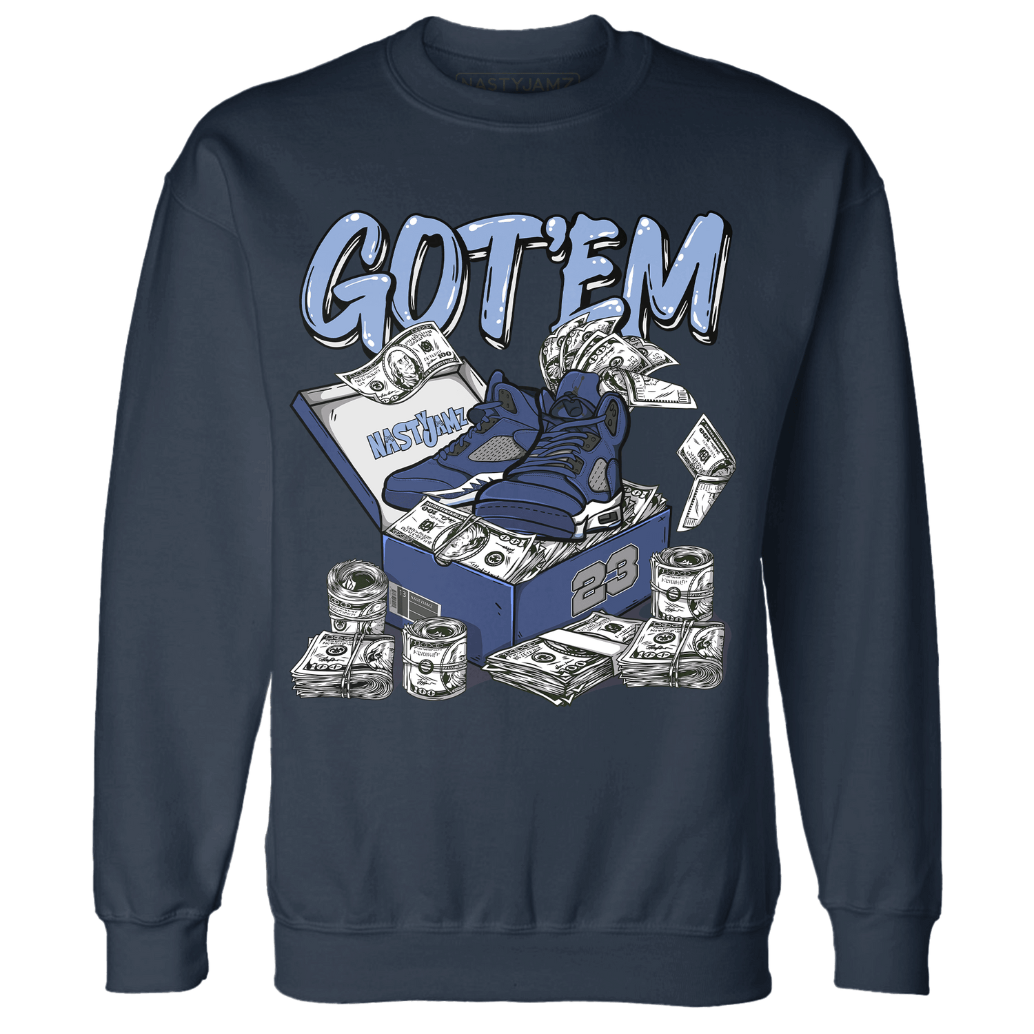 Midnight Navy 5s Sweatshirt Match Dollar Sneaker Box - NastyJamz