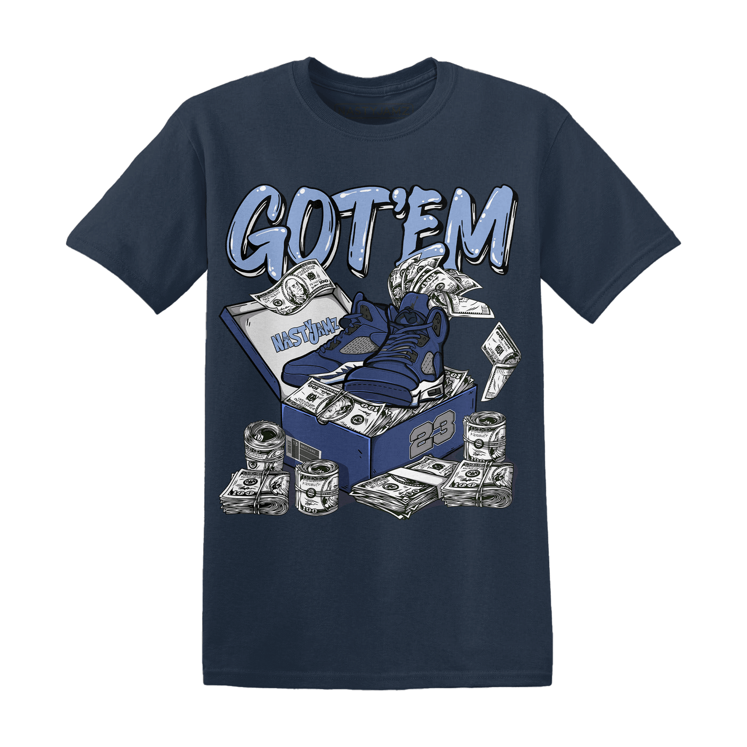 Midnight Navy 5s T Shirt Match Dollar Sneaker Box - NastyJamz