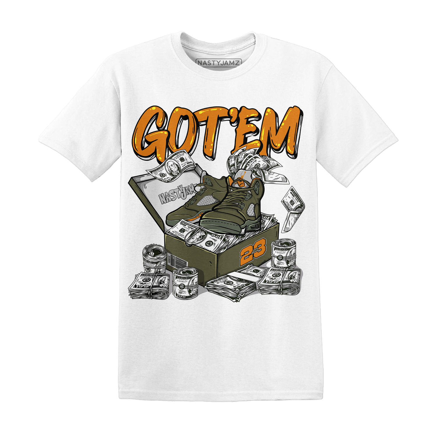 Olive 5s T Shirt Match Dollar Sneaker Box - NastyJamz