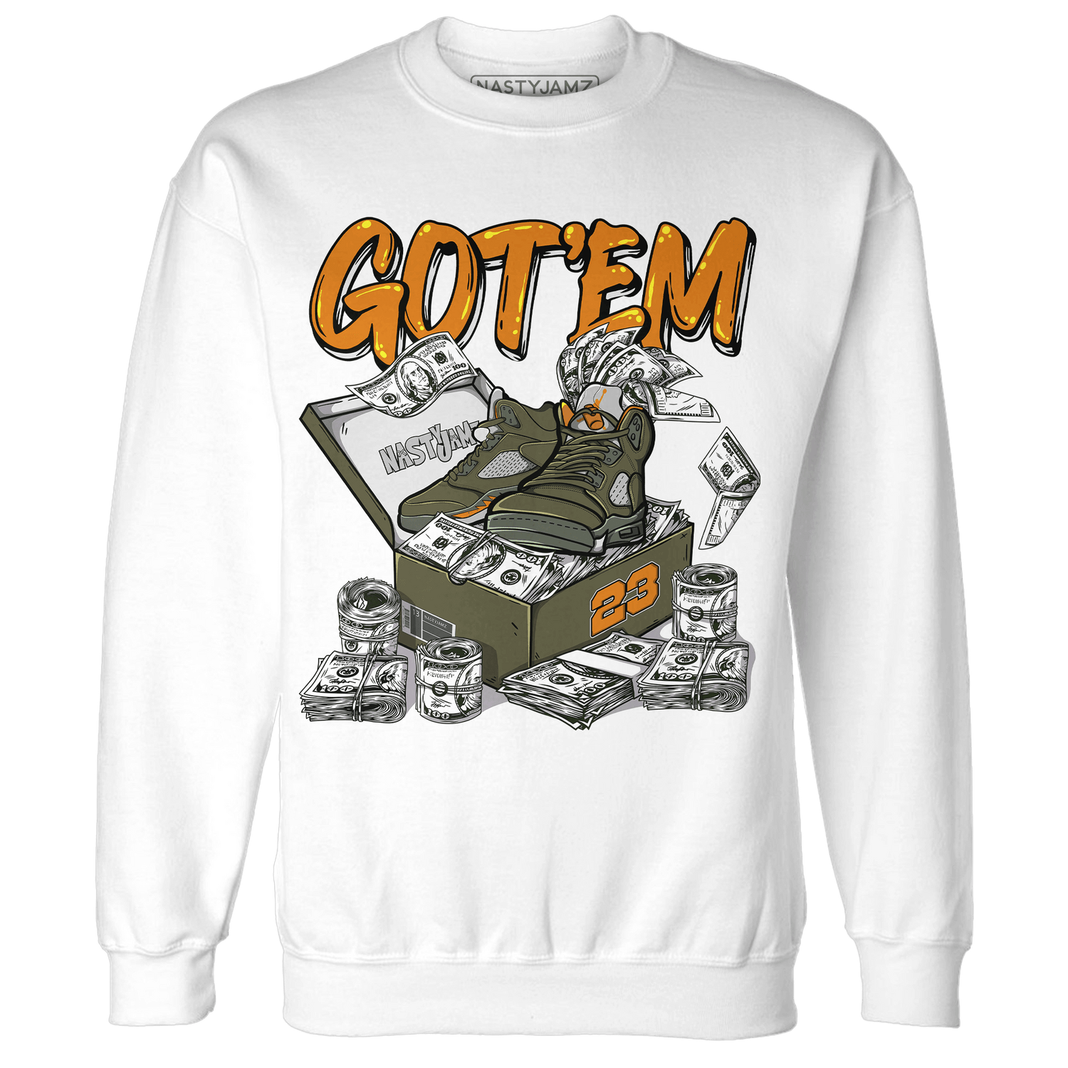 Olive 5s Sweatshirt Match Dollar Sneaker Box - NastyJamz