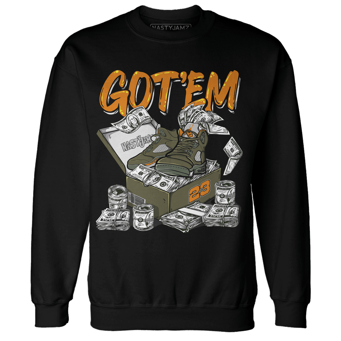 Olive 5s Sweatshirt Match Dollar Sneaker Box - NastyJamz