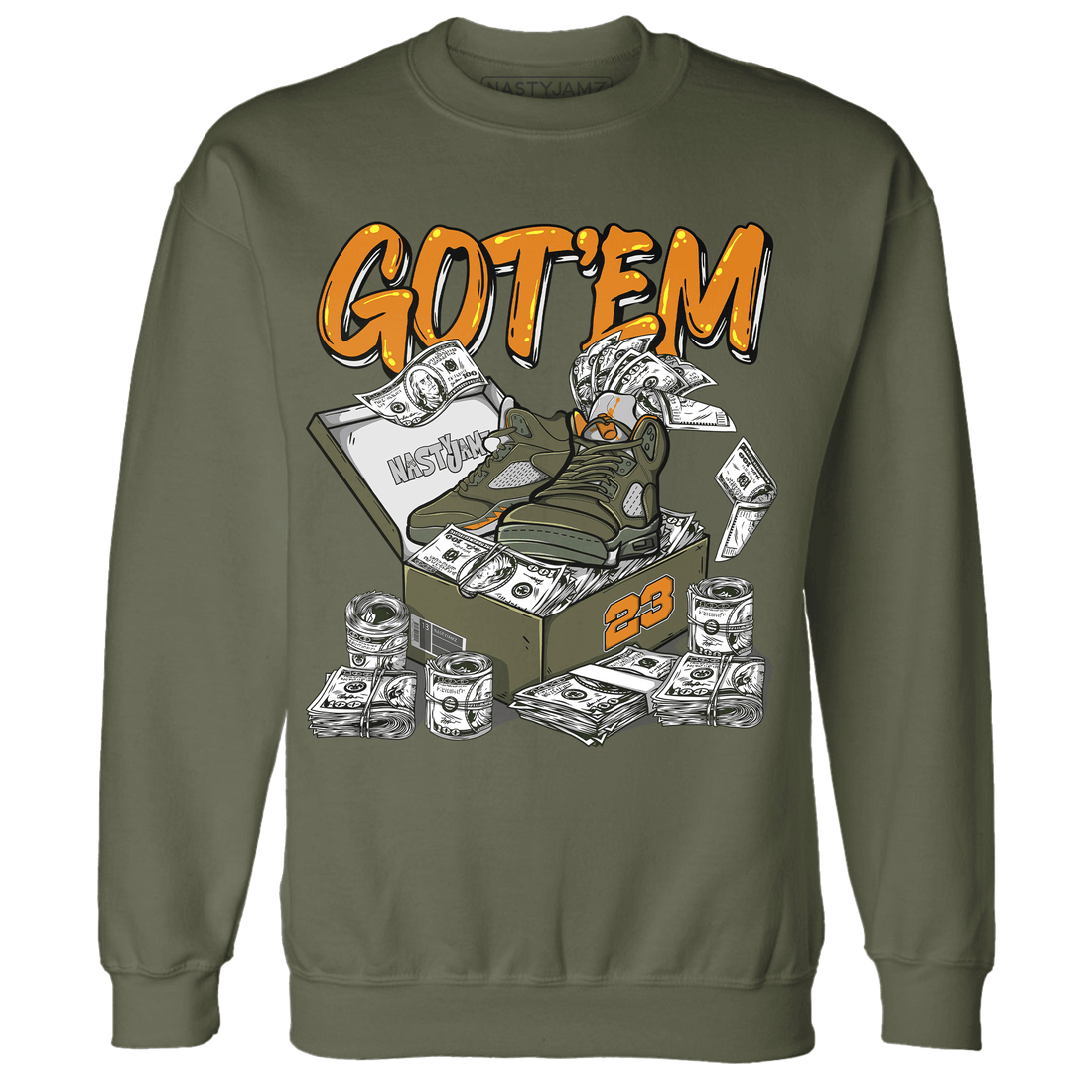 Olive 5s Sweatshirt Match Dollar Sneaker Box - NastyJamz