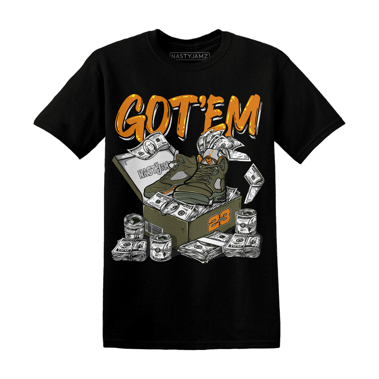 Olive 5s T Shirt Match Dollar Sneaker Box - NastyJamz