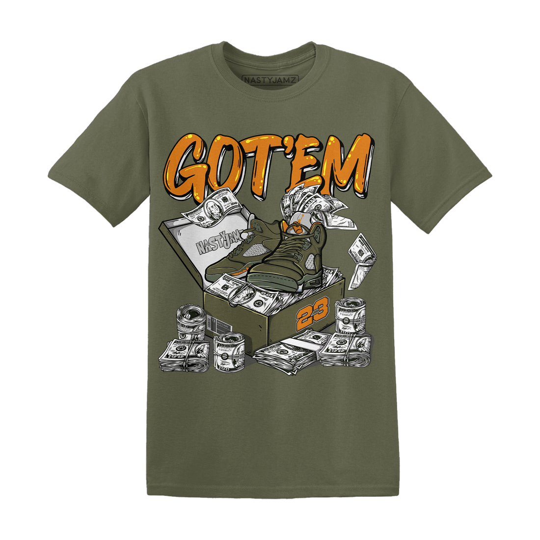Olive 5s T Shirt Match Dollar Sneaker Box - NastyJamz