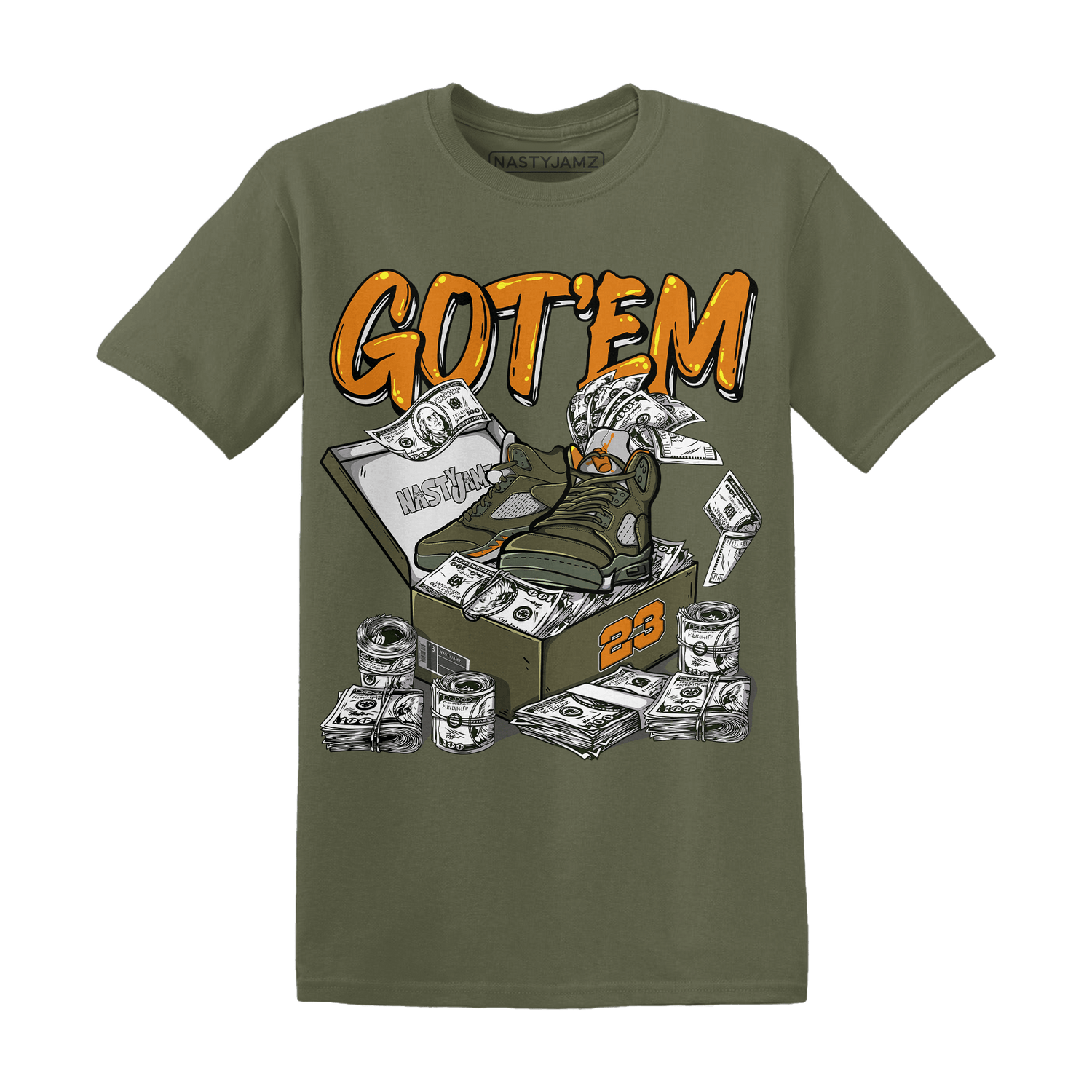 Olive 5s T Shirt Match Dollar Sneaker Box - NastyJamz