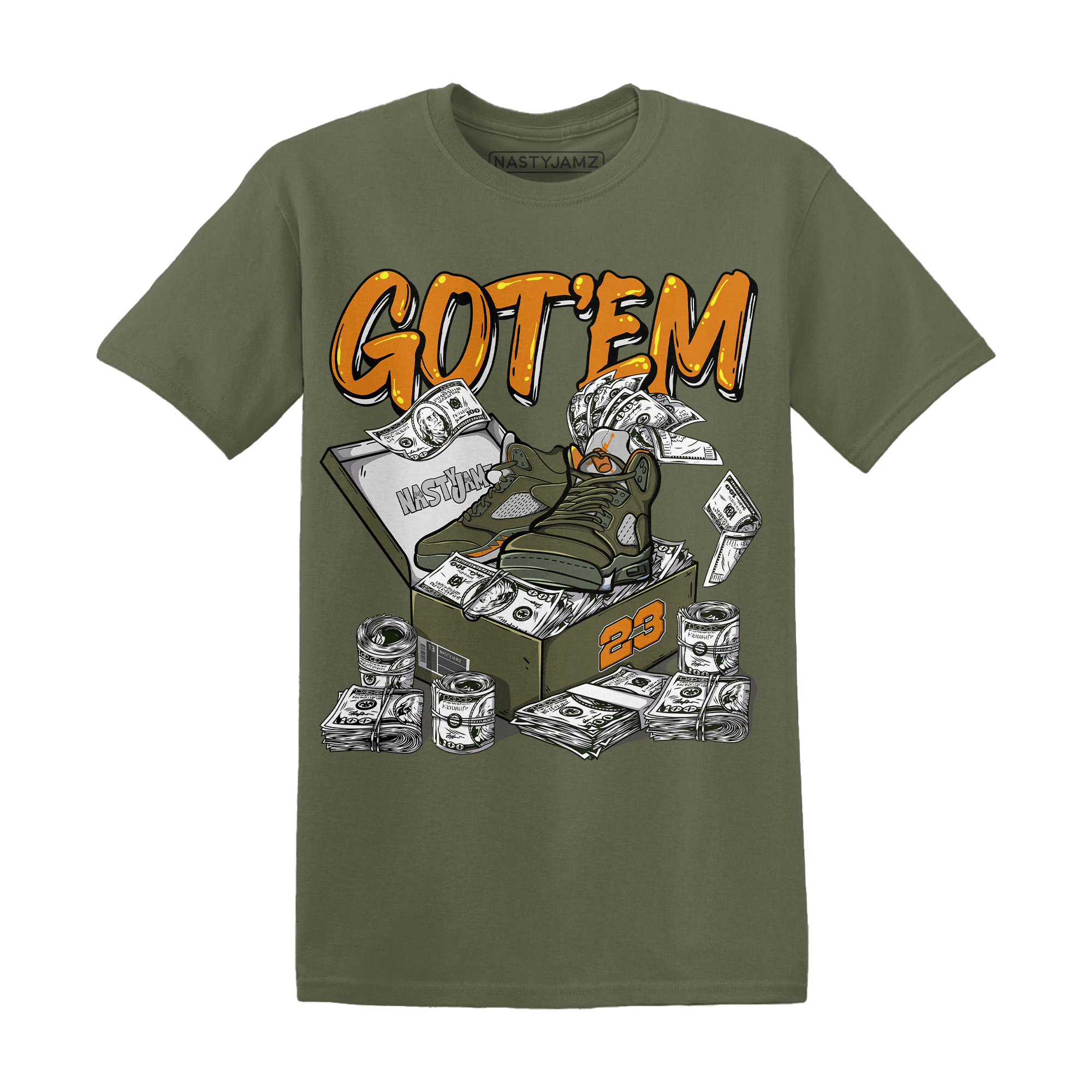 Olive 5s T Shirt Match Dollar Sneaker Box - NastyJamz