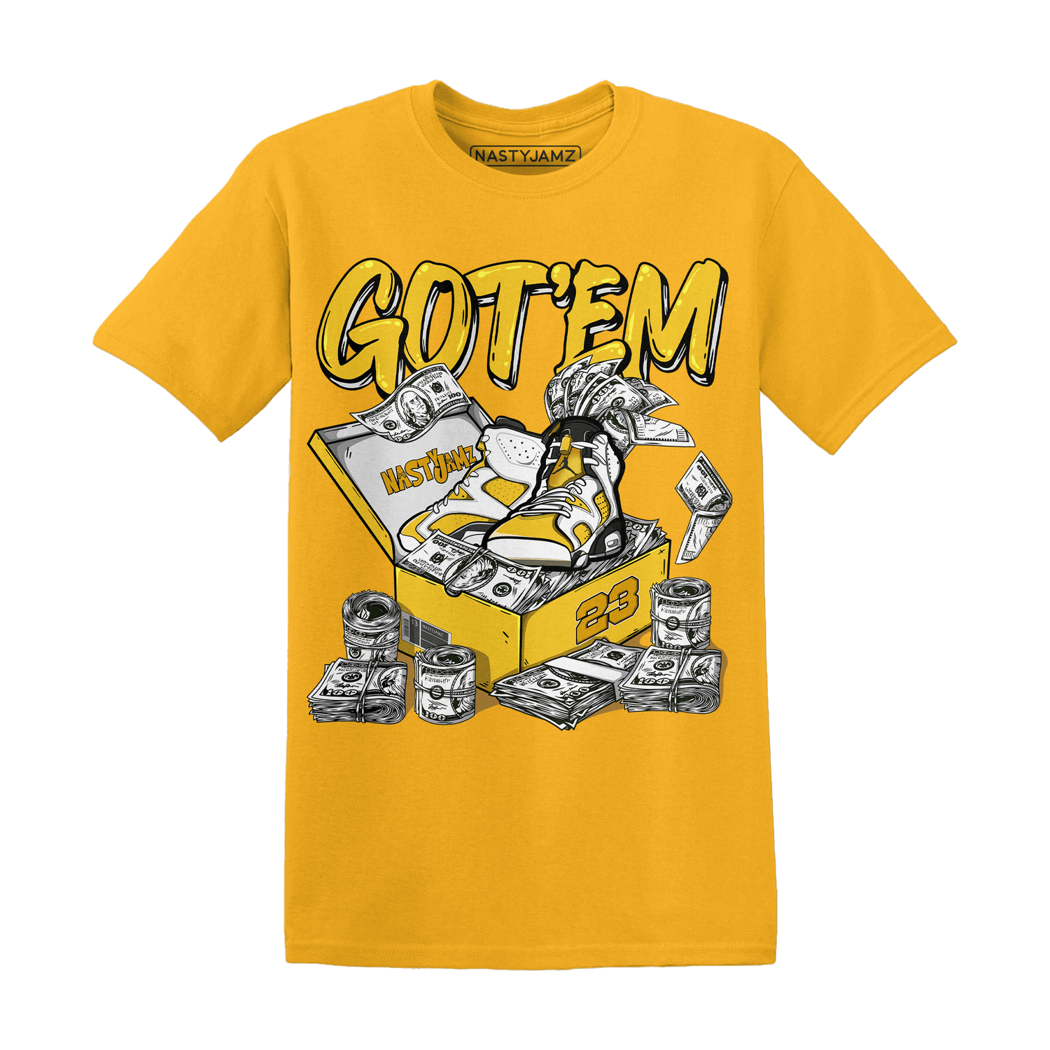 Yellow Ochre 6s T Shirt Match Dollar Sneaker Box - NastyJamz