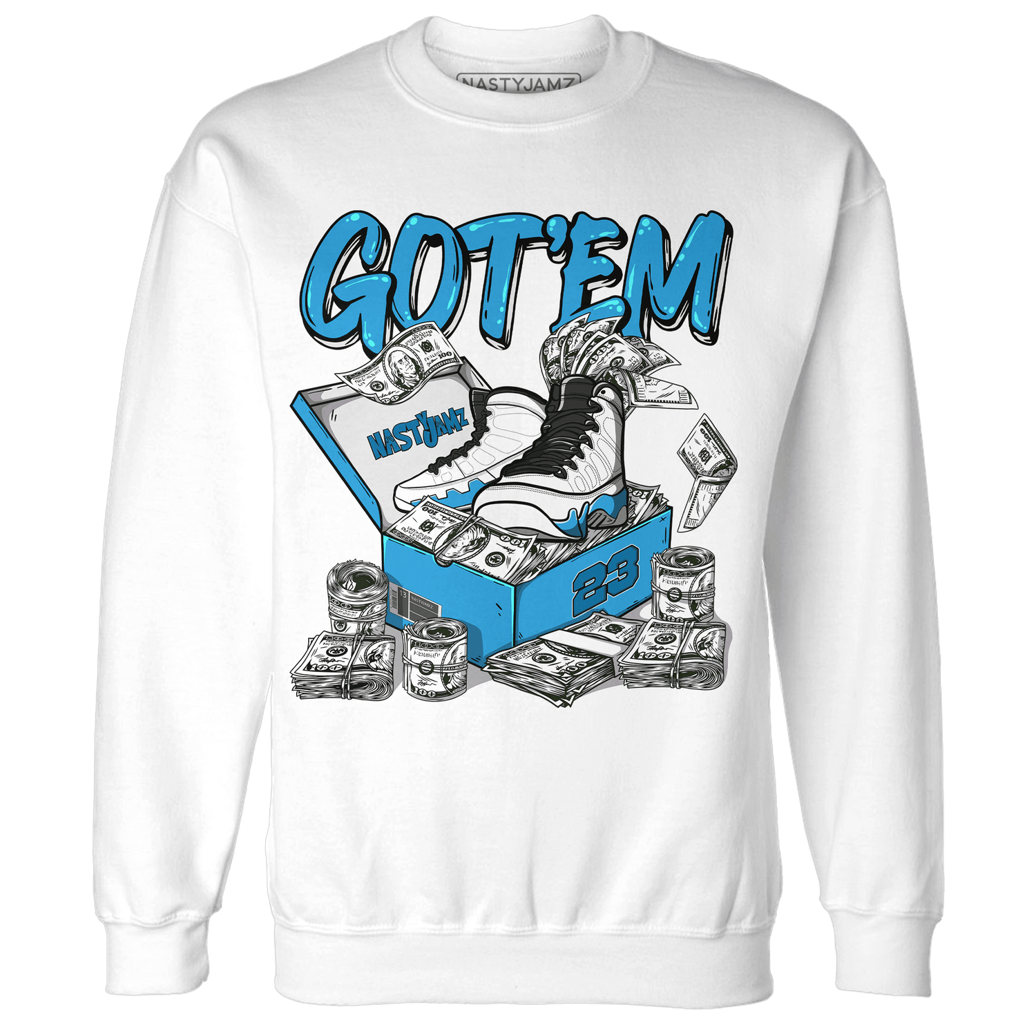 Powder Blue 9s Sweatshirt Match Dollar Sneaker Box - NastyJamz