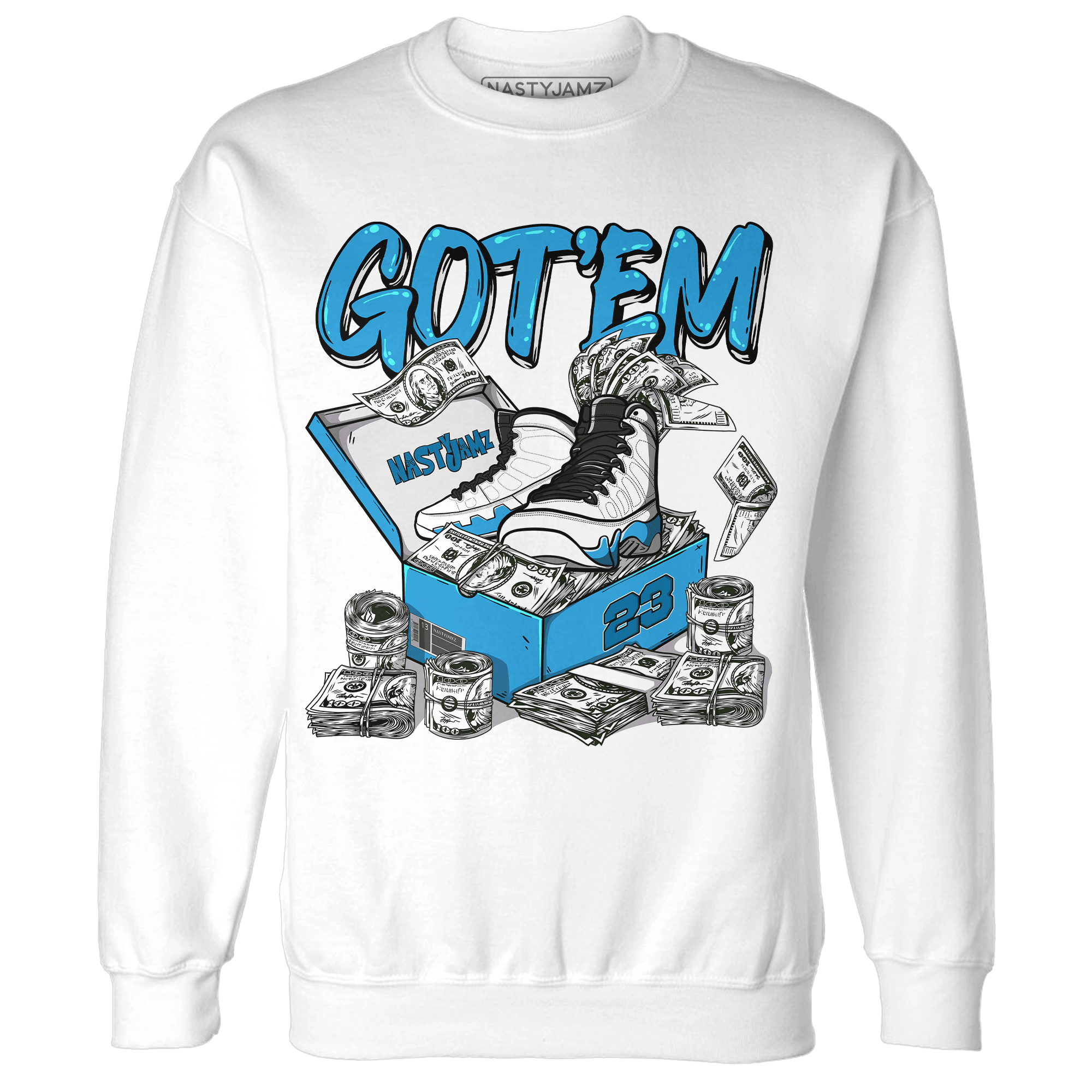 Powder Blue 9s Sweatshirt Match Dollar Sneaker Box - NastyJamz