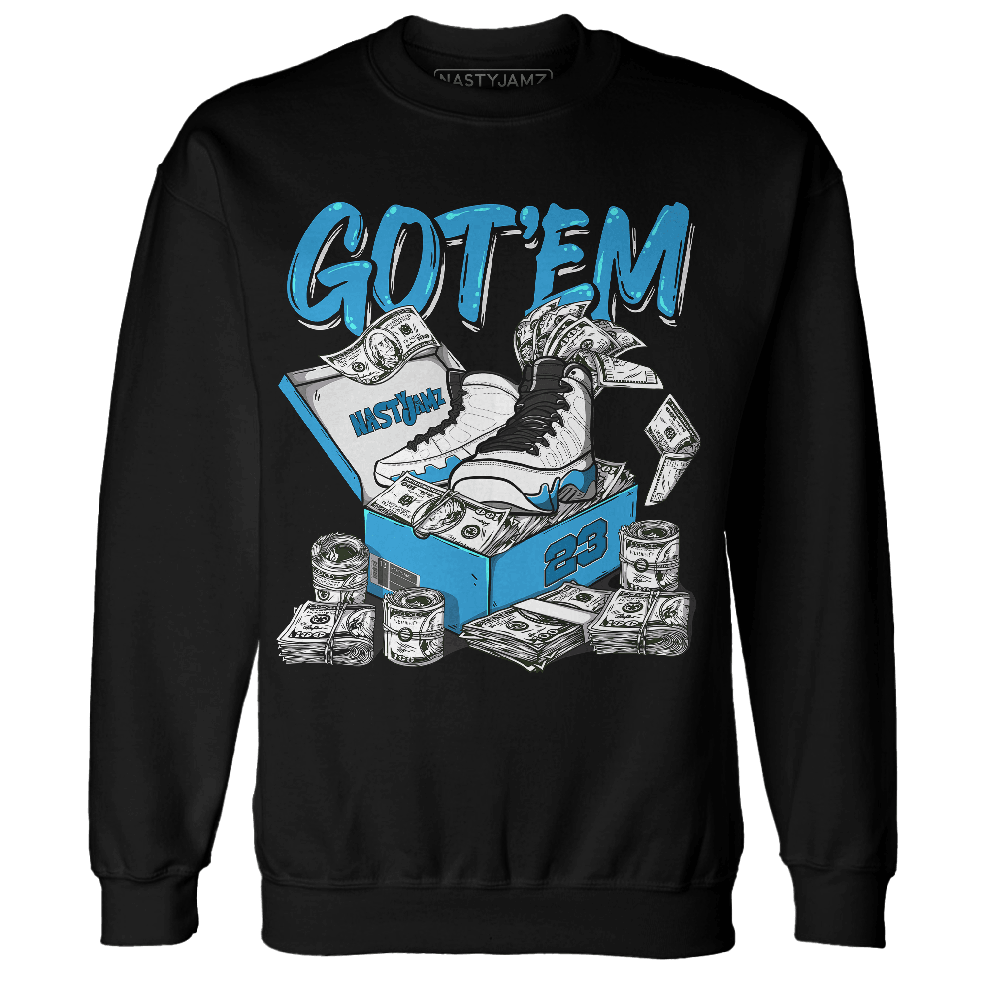 Powder Blue 9s Sweatshirt Match Dollar Sneaker Box - NastyJamz