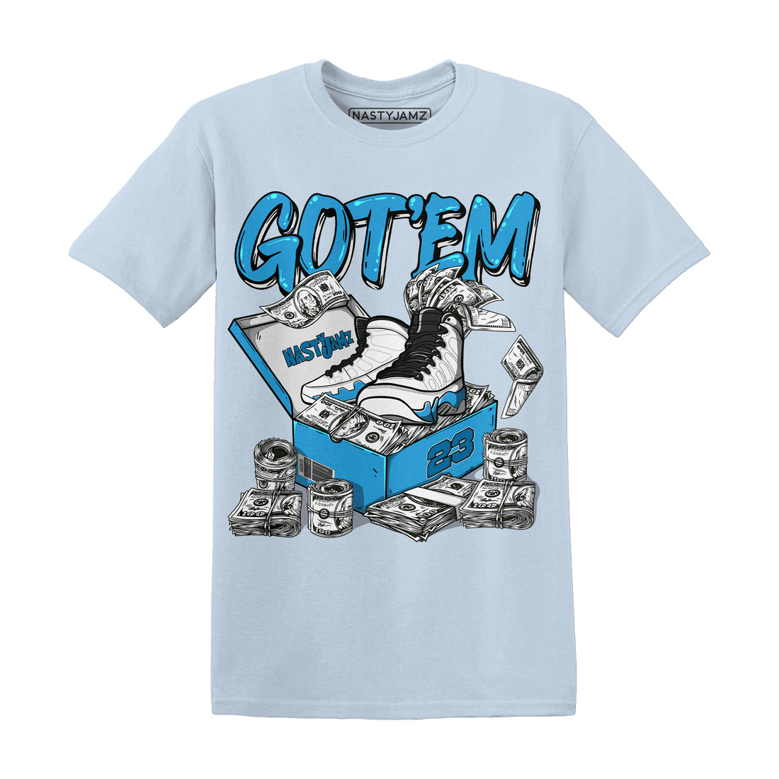 Powder Blue 9s T Shirt Match Dollar Sneaker Box - NastyJamz