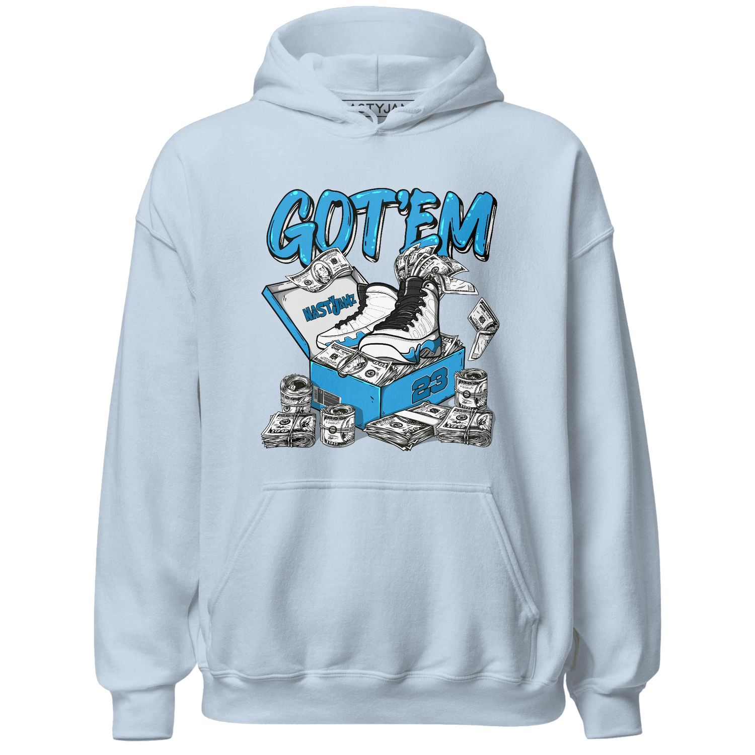 Powder Blue 9s Hoodie Match Dollar Sneaker Box - NastyJamz