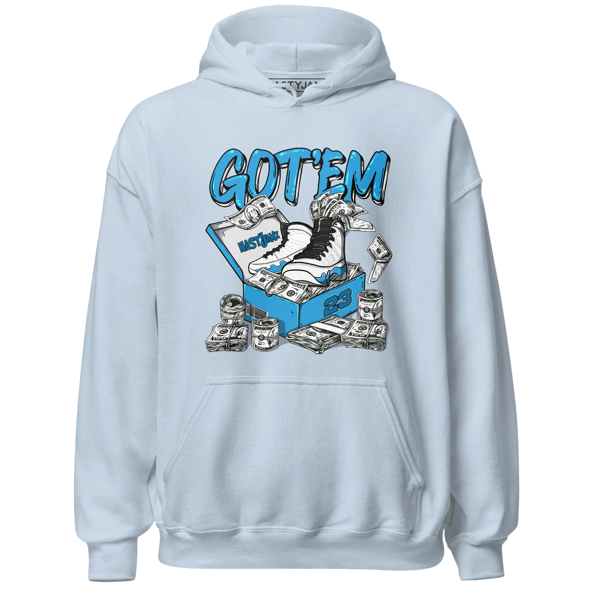 Powder Blue 9s Hoodie Match Dollar Sneaker Box - NastyJamz