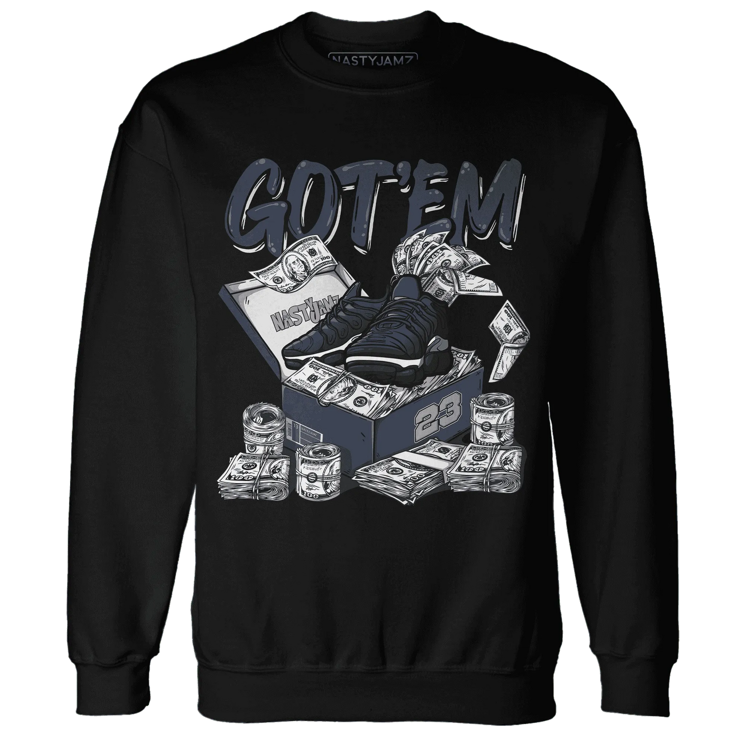 VaporMax-Plus-Midnight-Navy-White-Metallic-Silver-NastyJamz-Sweatshirt-Match-Dollar-Sneaker-Box
