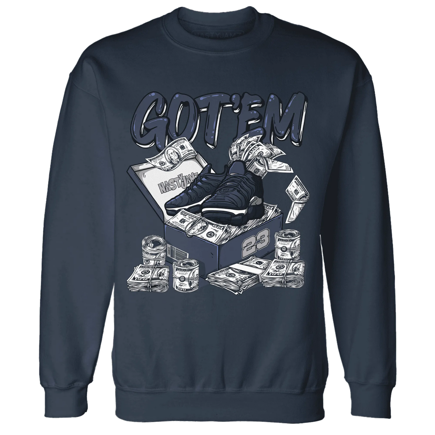 VaporMax-Plus-Midnight-Navy-White-Metallic-Silver-NastyJamz-Sweatshirt-Match-Dollar-Sneaker-Box