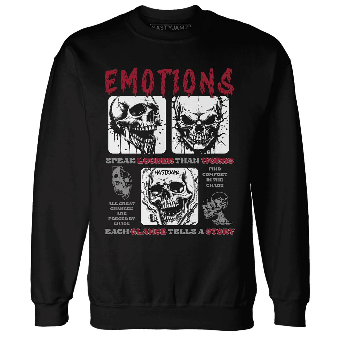 NastyJamz-Retro-Red-Taxi-12s-Sweatshirt-Match-Emotions-Skull